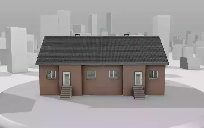 City House -16- Double-House - Roof black - Wall brown Low-poly 3D model