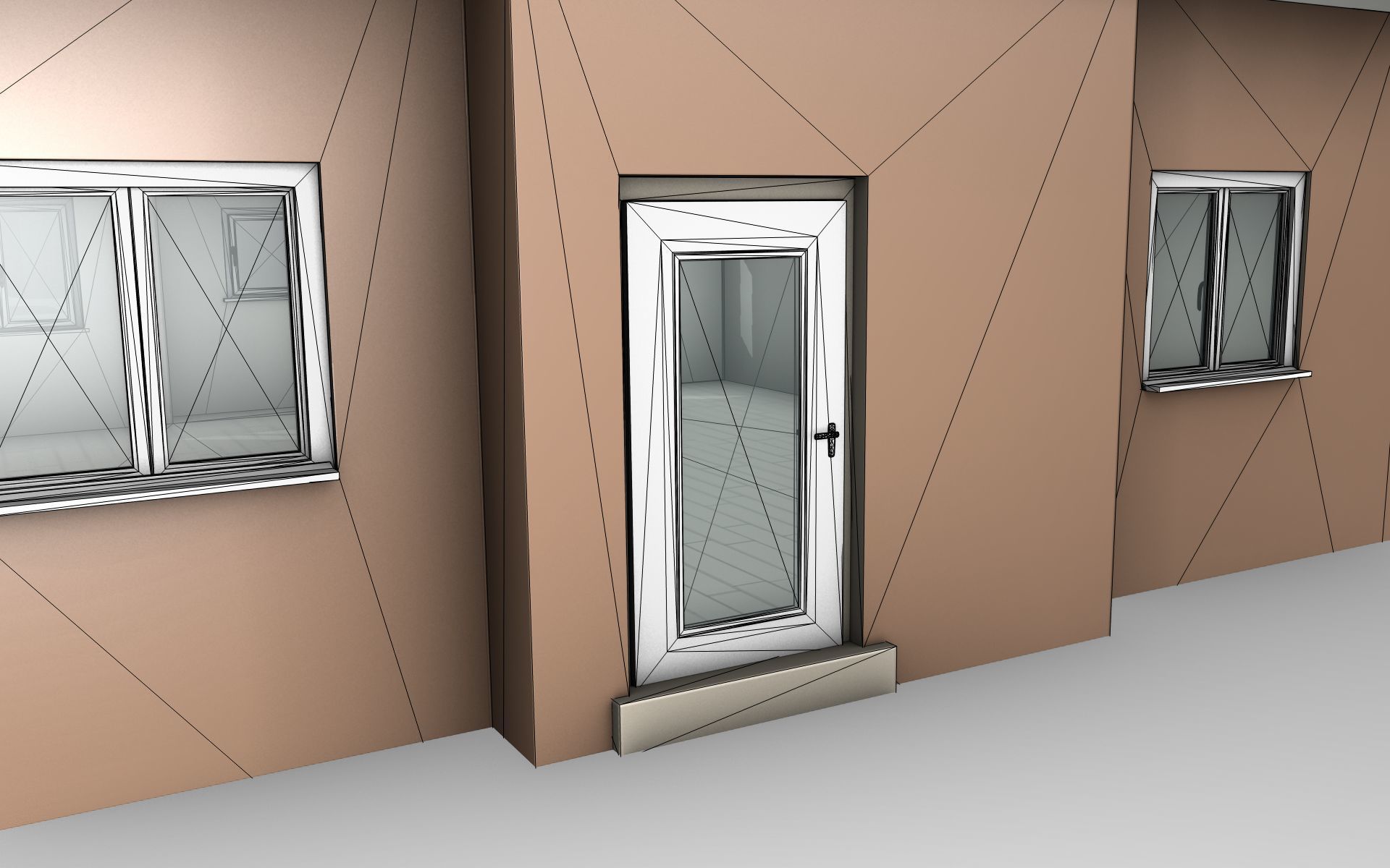 City House -16- Double-House - Roof black - Wall brown Low-poly 3D model_21