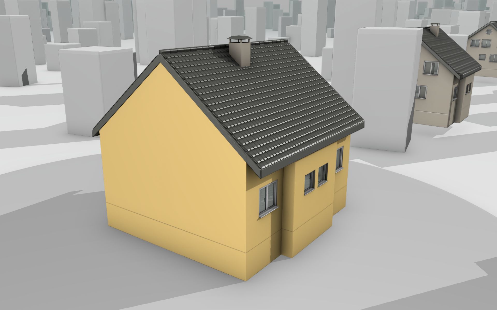City House -16- Half-Double-House - Roof black - Wall yellow Low-poly 3D model_7