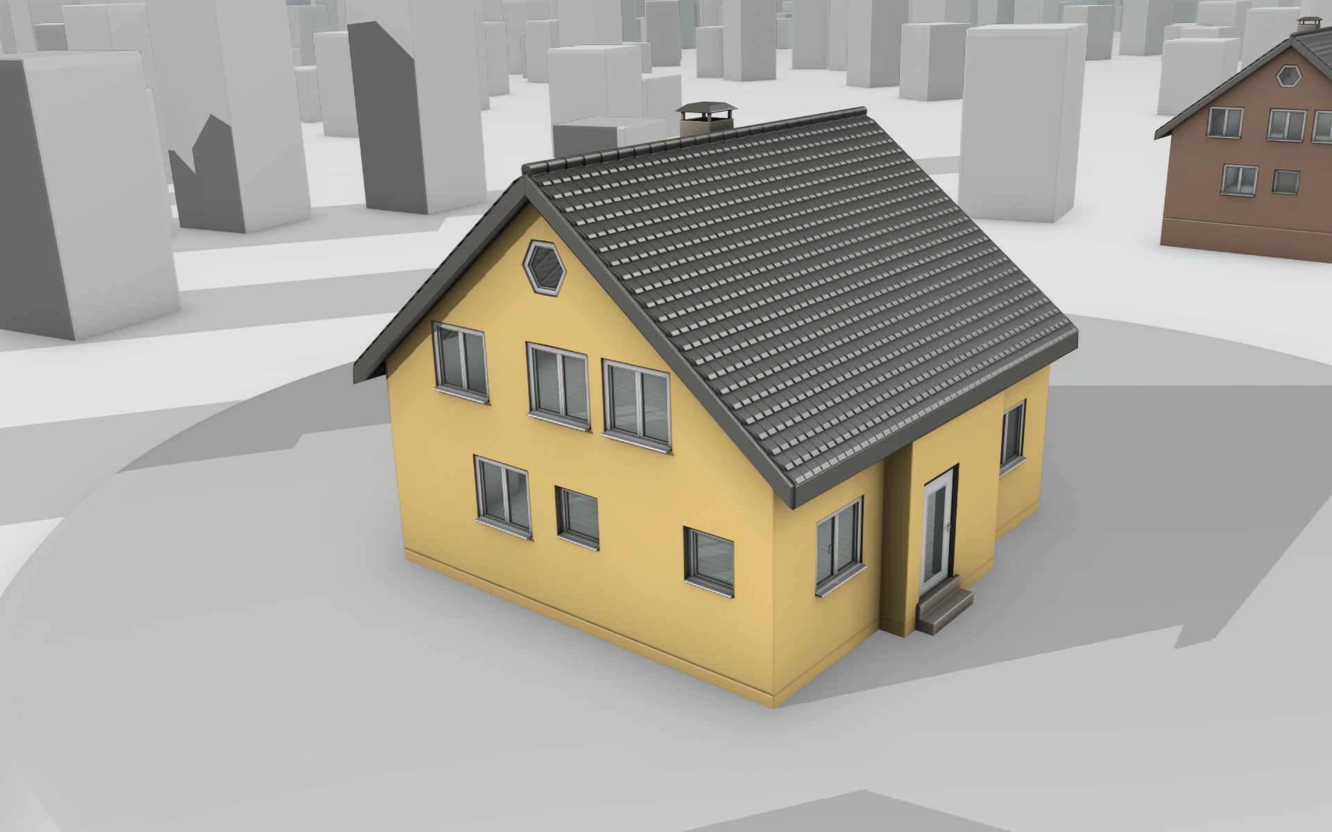 City House -16- Half-Double-House - Roof black - Wall yellow Low-poly 3D model_35