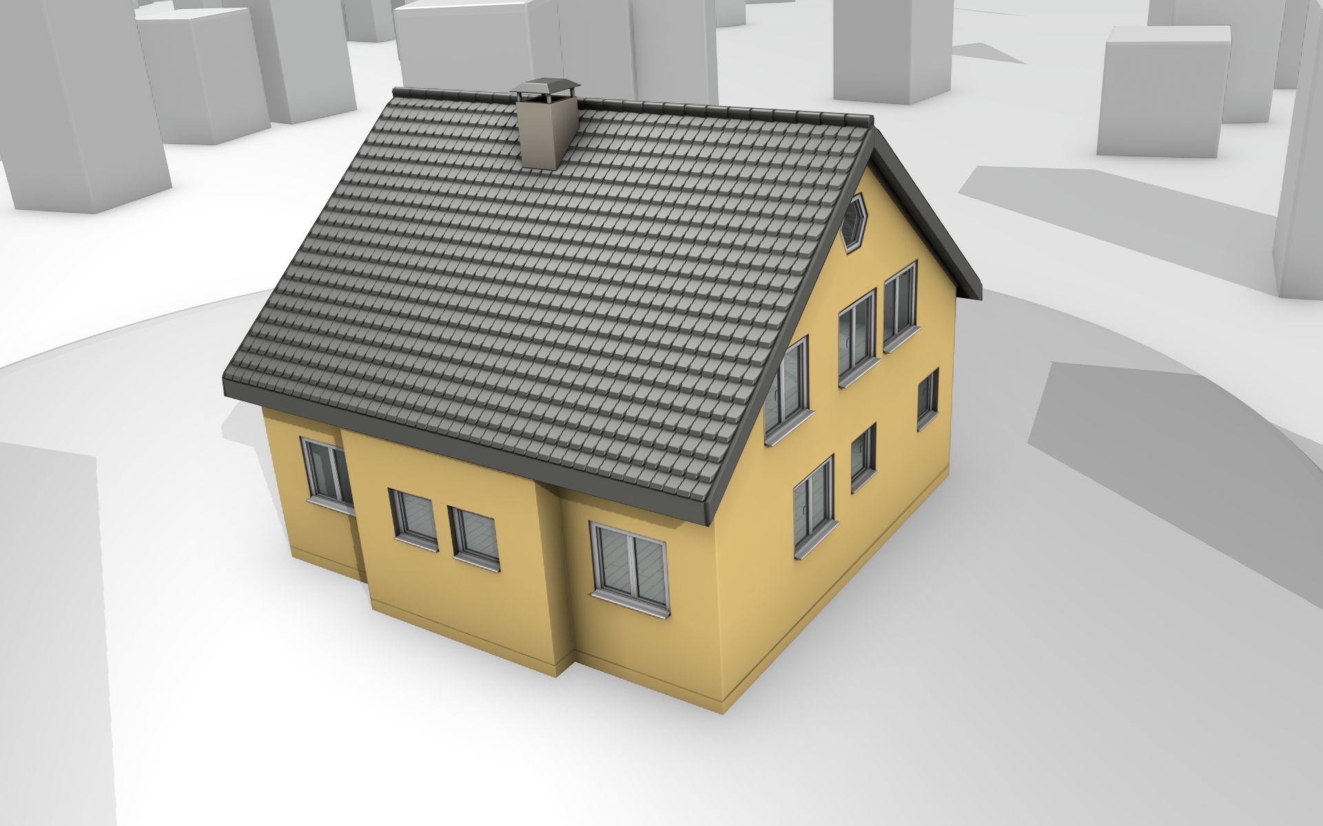 City House -16- Half-Double-House - Roof black - Wall yellow Low-poly 3D model_5