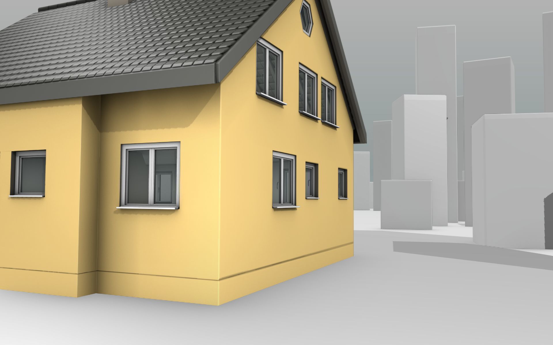 City House -16- Half-Double-House - Roof black - Wall yellow Low-poly 3D model_41