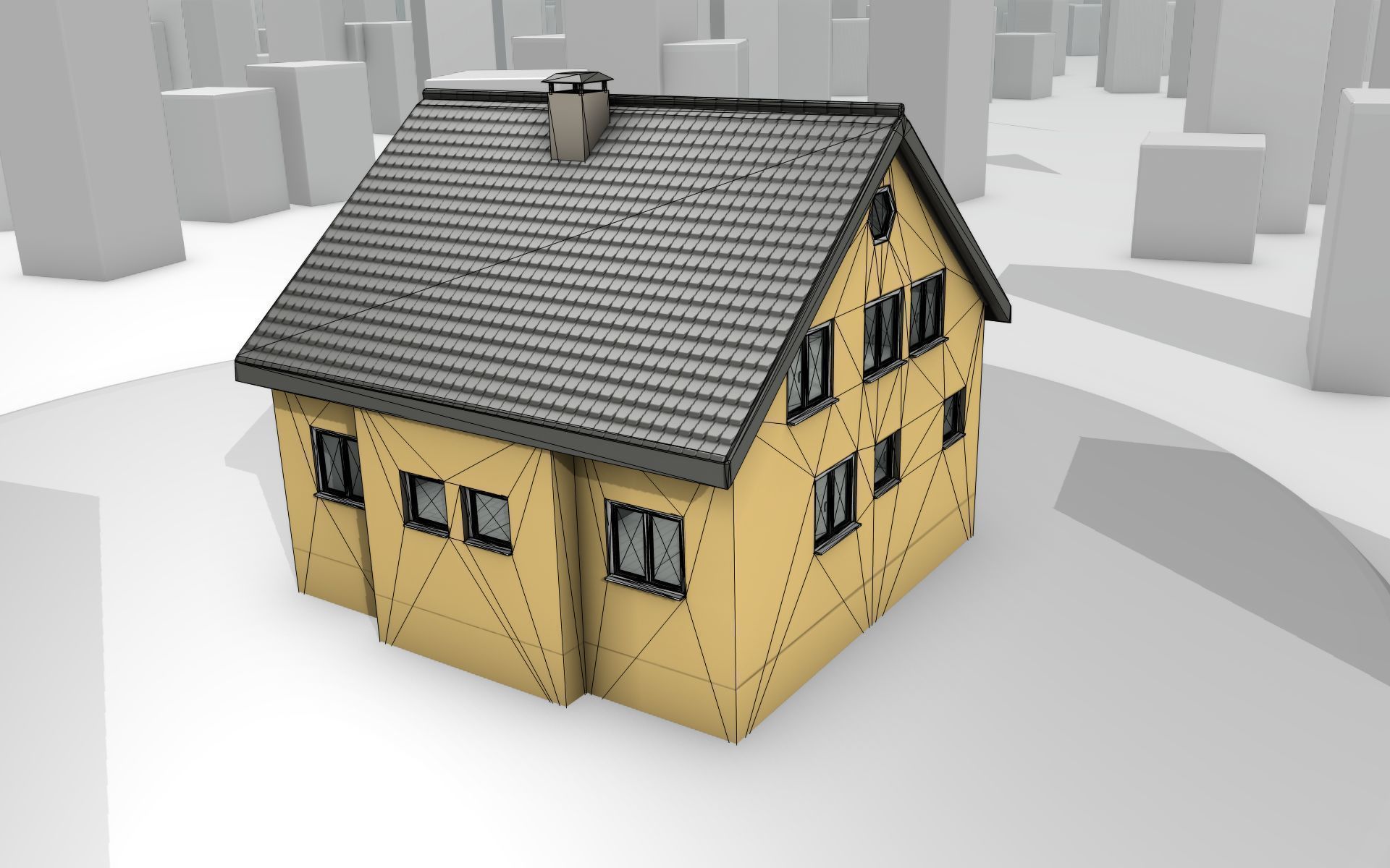 City House -16- Half-Double-House - Roof black - Wall yellow Low-poly 3D model_17