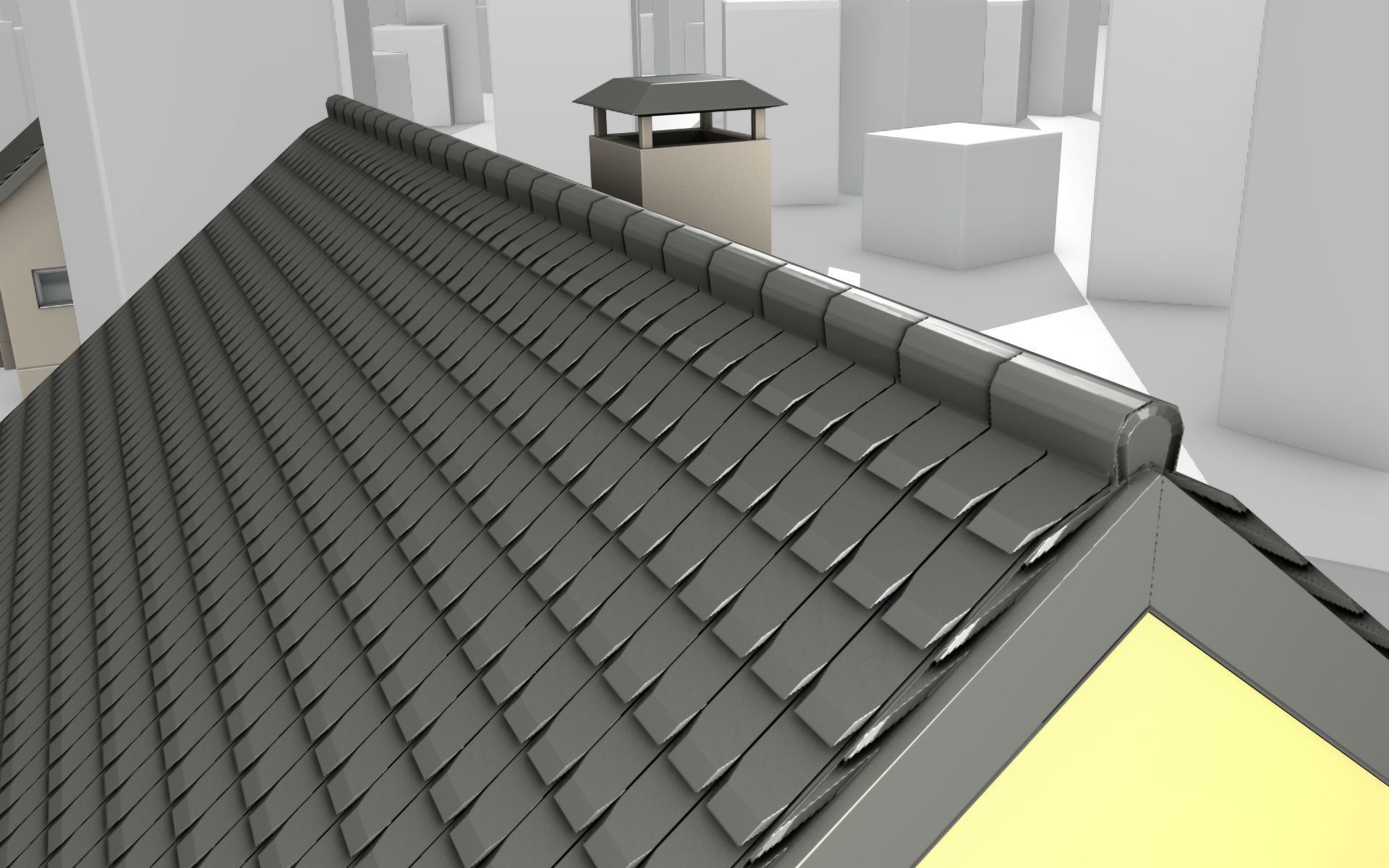 City House -16- Half-Double-House - Roof black - Wall yellow Low-poly 3D model_44