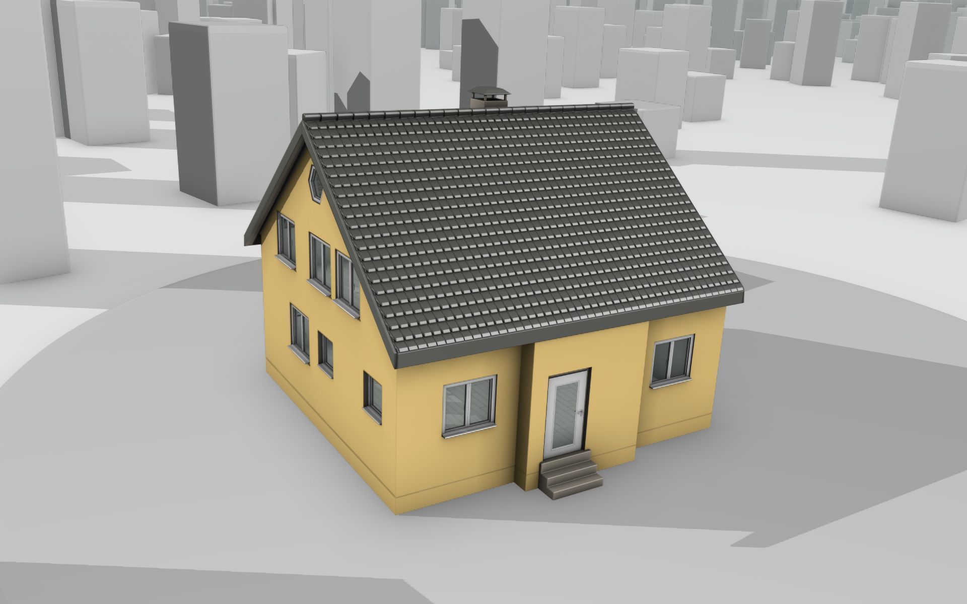 City House -16- Half-Double-House - Roof black - Wall yellow Low-poly 3D model_34