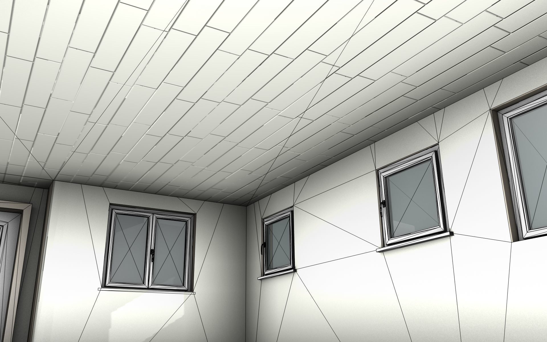 City House -16- Half-Double-House - Roof black - Wall yellow Low-poly 3D model_26