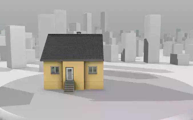 City House -16- Half-Double-House - Roof black - Wall yellow Low-poly 3D model