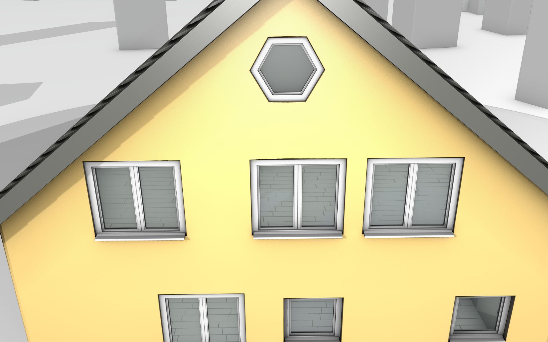 City House -16- Half-Double-House - Roof black - Wall yellow Low-poly 3D model_4