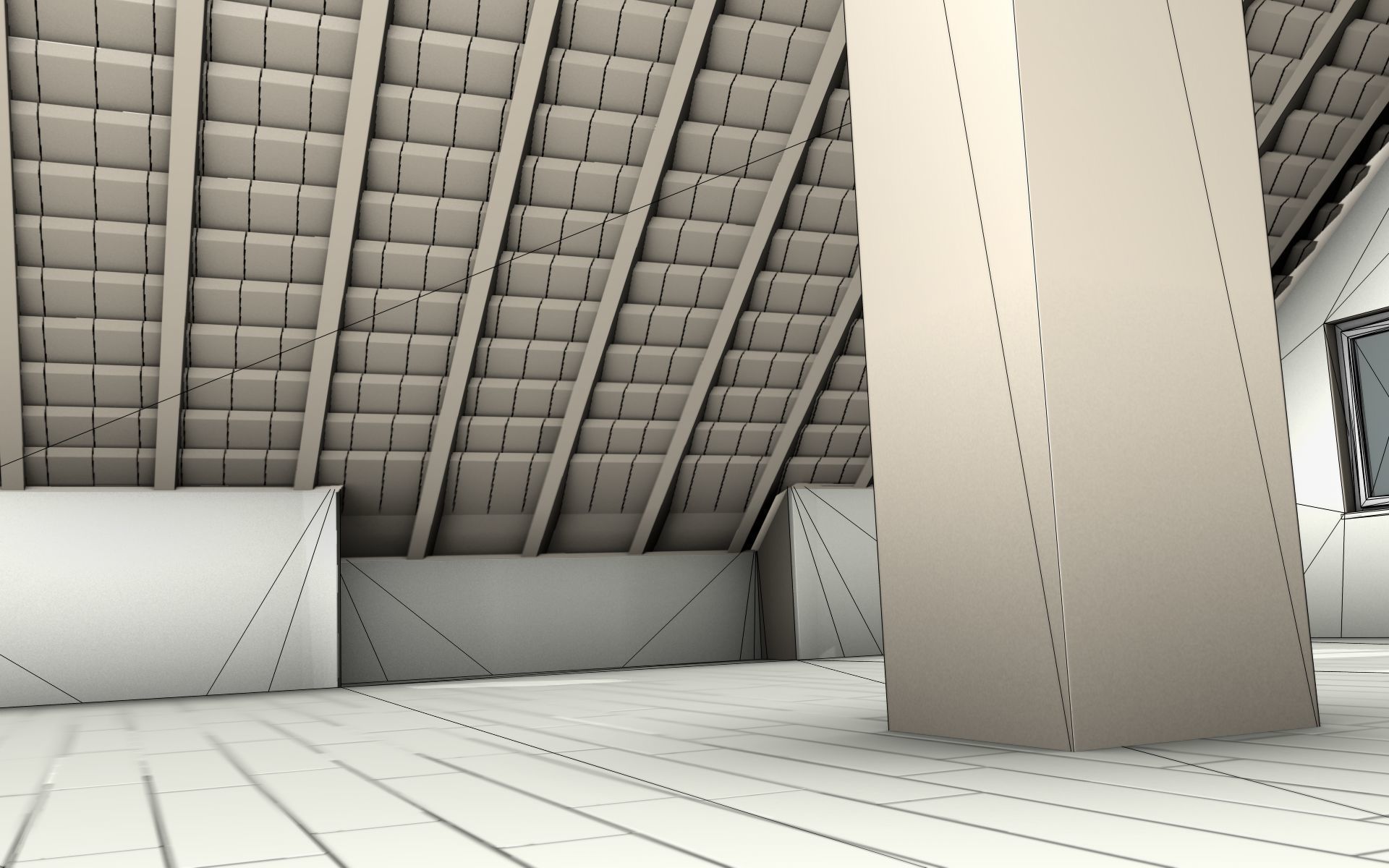 City House -16- Half-Double-House - Roof black - Wall yellow Low-poly 3D model_24