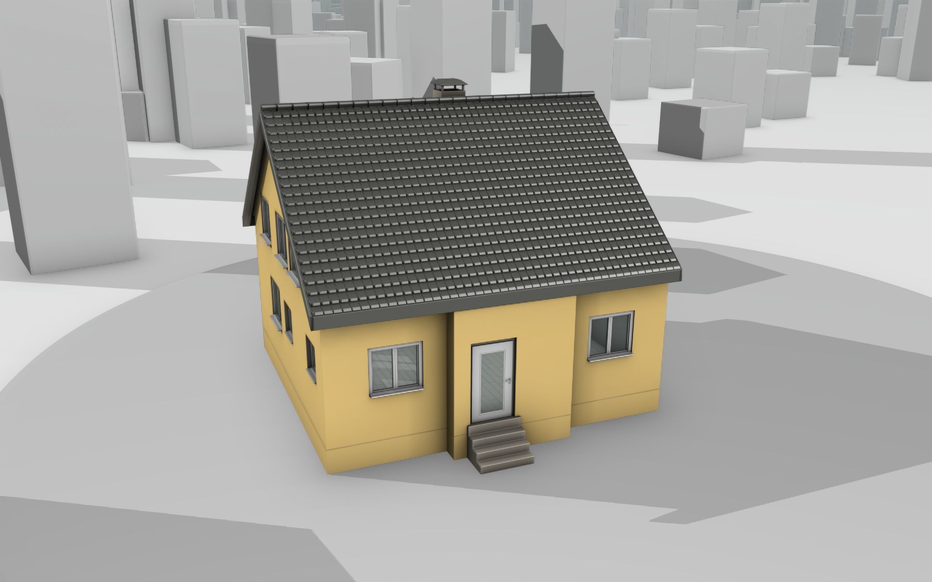 City House -16- Half-Double-House - Roof black - Wall yellow Low-poly 3D model_33
