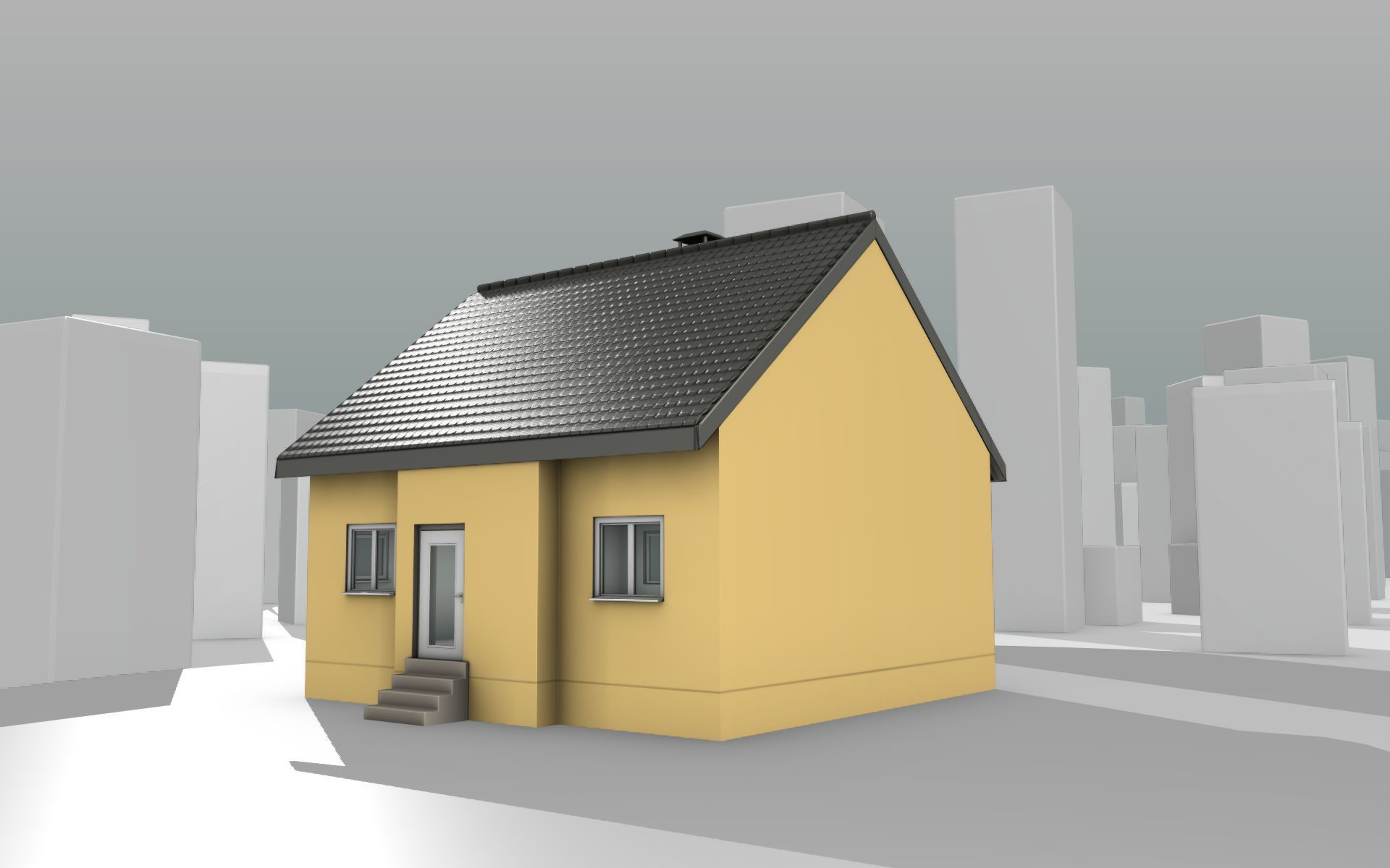 City House -16- Half-Double-House - Roof black - Wall yellow Low-poly 3D model_10