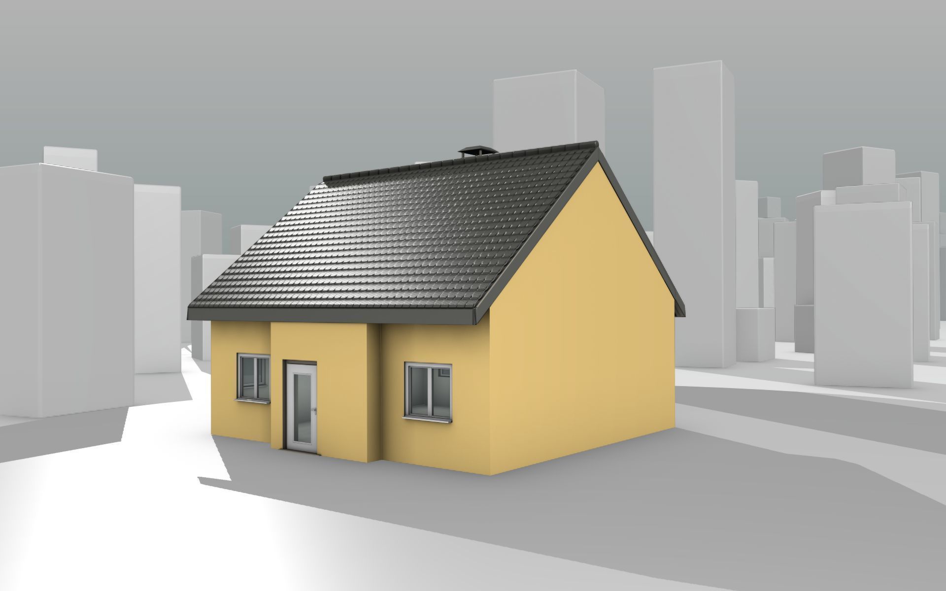 City House -16- Half-Double-House - Roof black - Wall yellow Low-poly 3D model_14