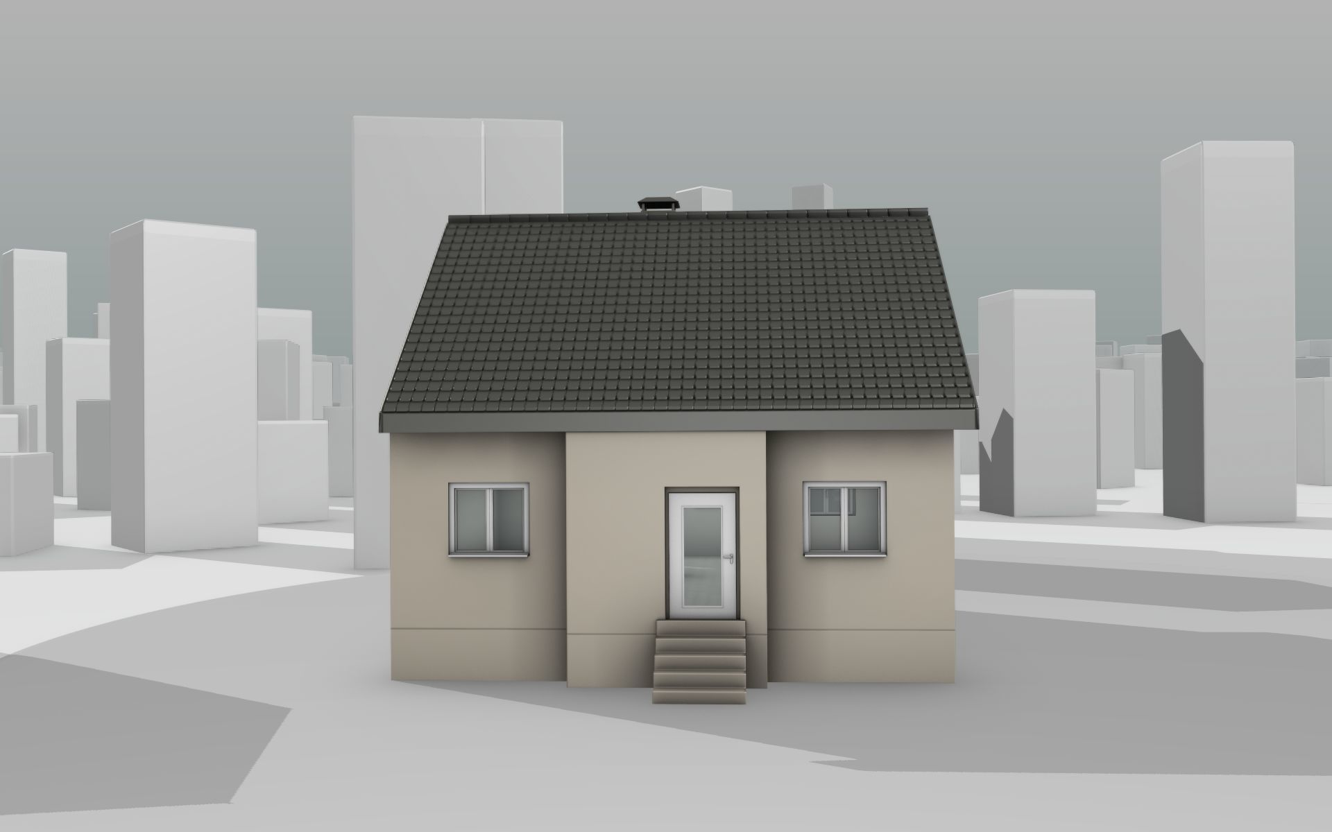 City House -15- Half-Double-House - Roof black - Wall skinyellow Low-poly 3D model_30