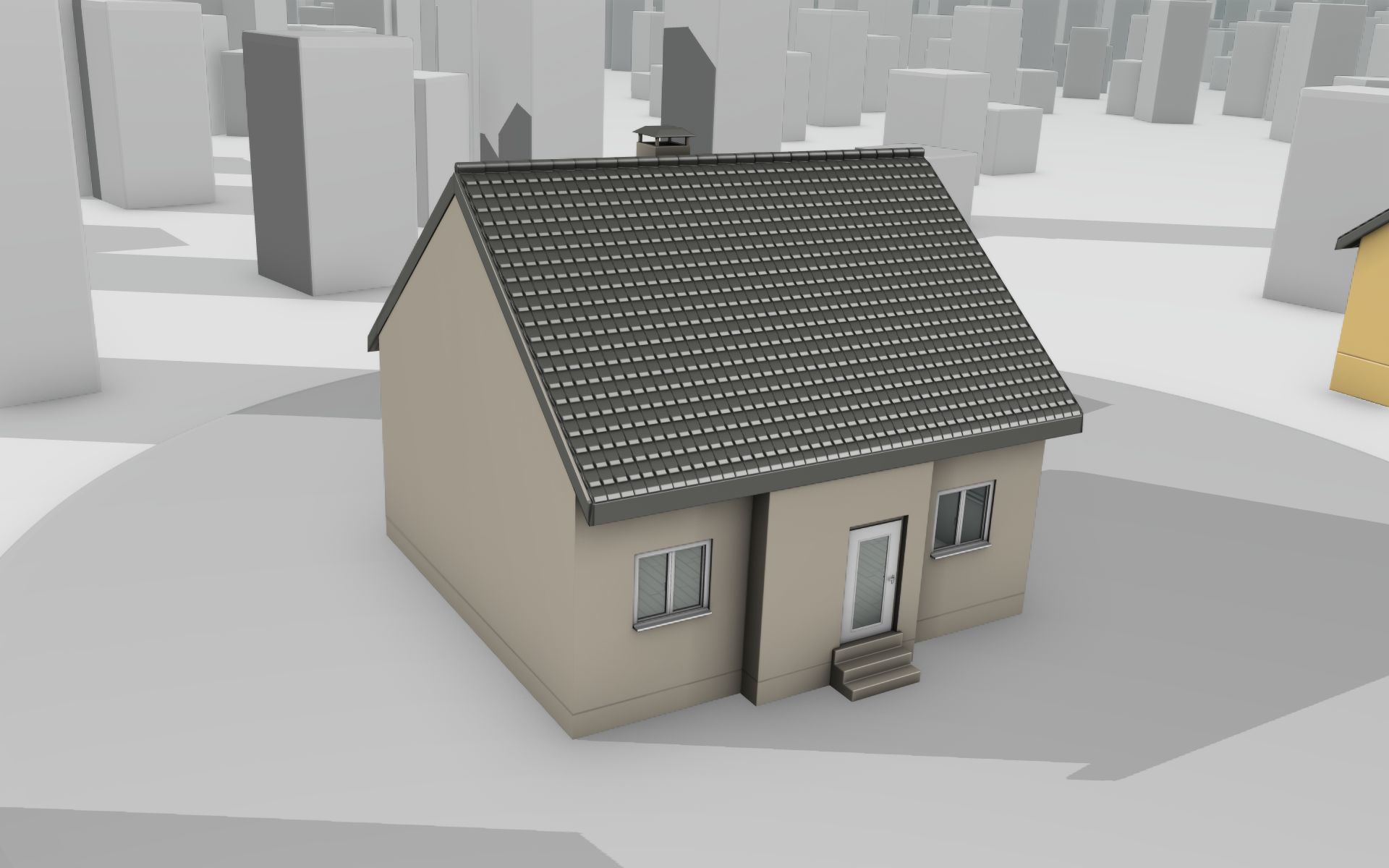 City House -15- Half-Double-House - Roof black - Wall skinyellow Low-poly 3D model_32