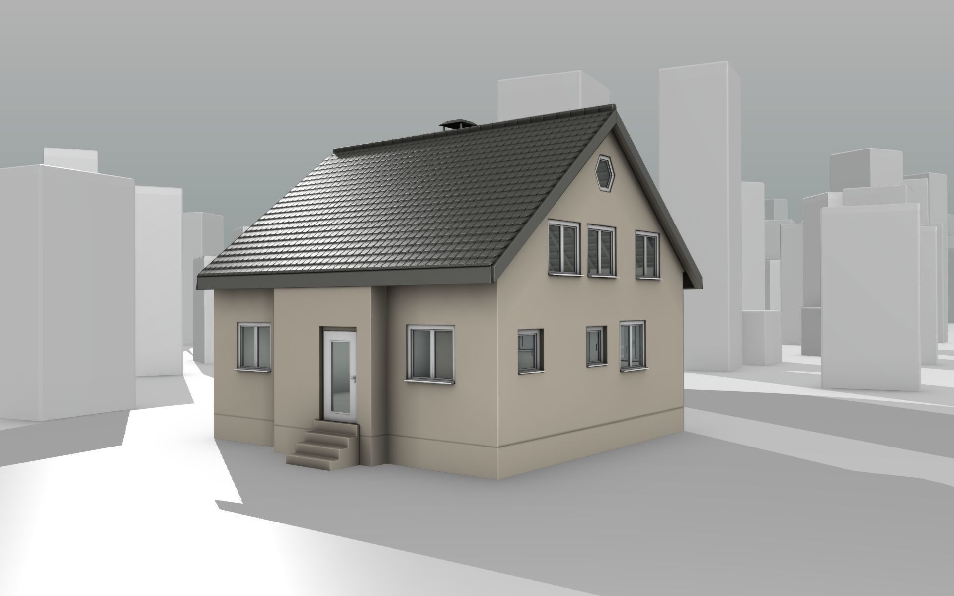 City House -15- Half-Double-House - Roof black - Wall skinyellow Low-poly 3D model_14