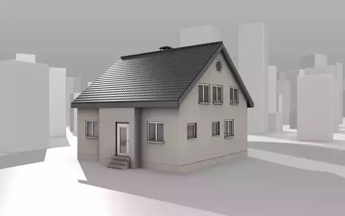 City House -15- Half-Double-House - Roof black - Wall skinyellow Low-poly 3D model
