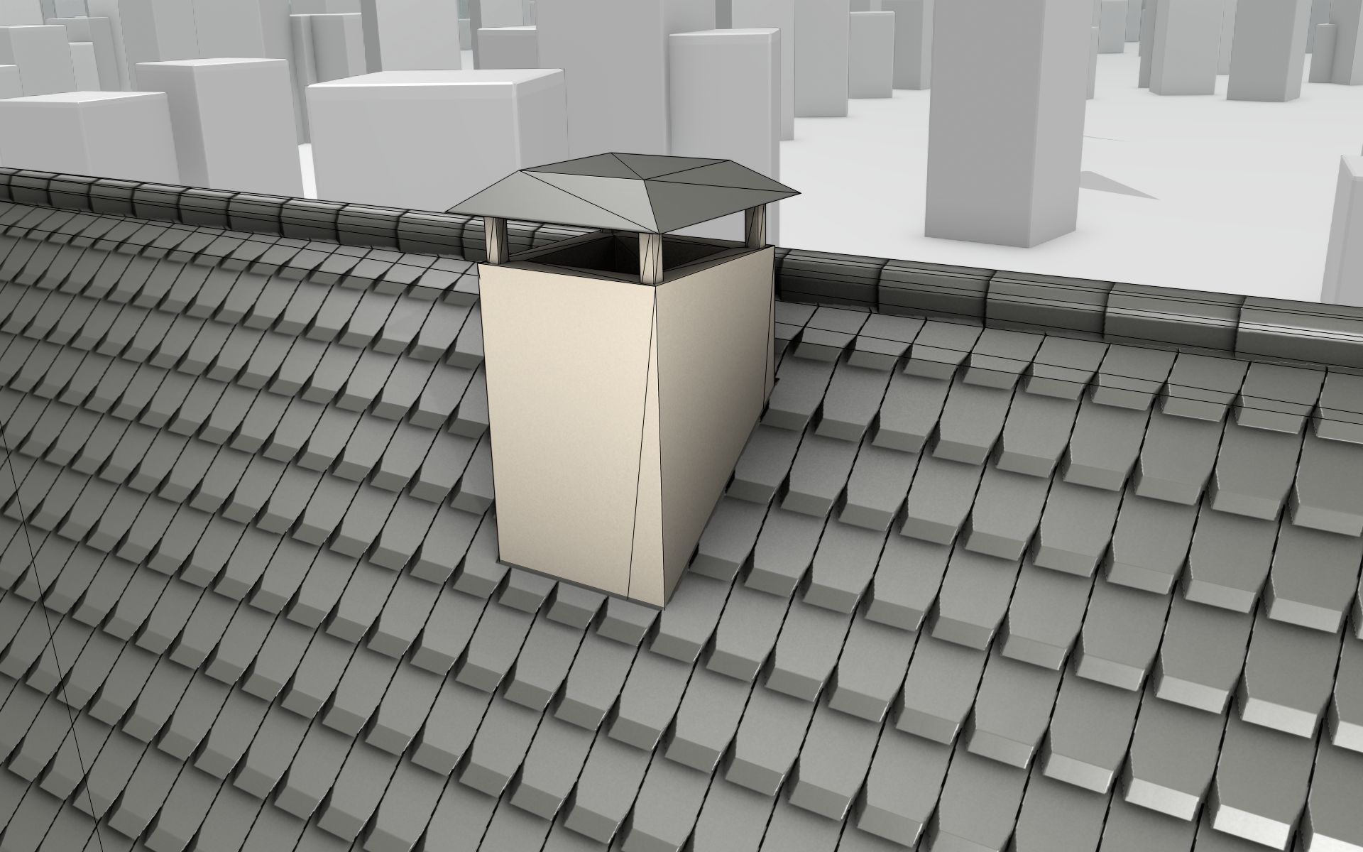 City House -15- Half-Double-House - Roof black - Wall skinyellow Low-poly 3D model_17