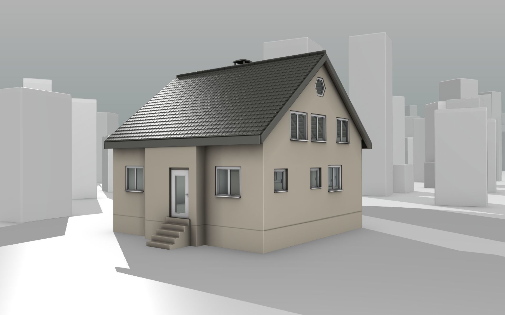 City House -15- Half-Double-House - Roof black - Wall skinyellow Low-poly 3D model_13