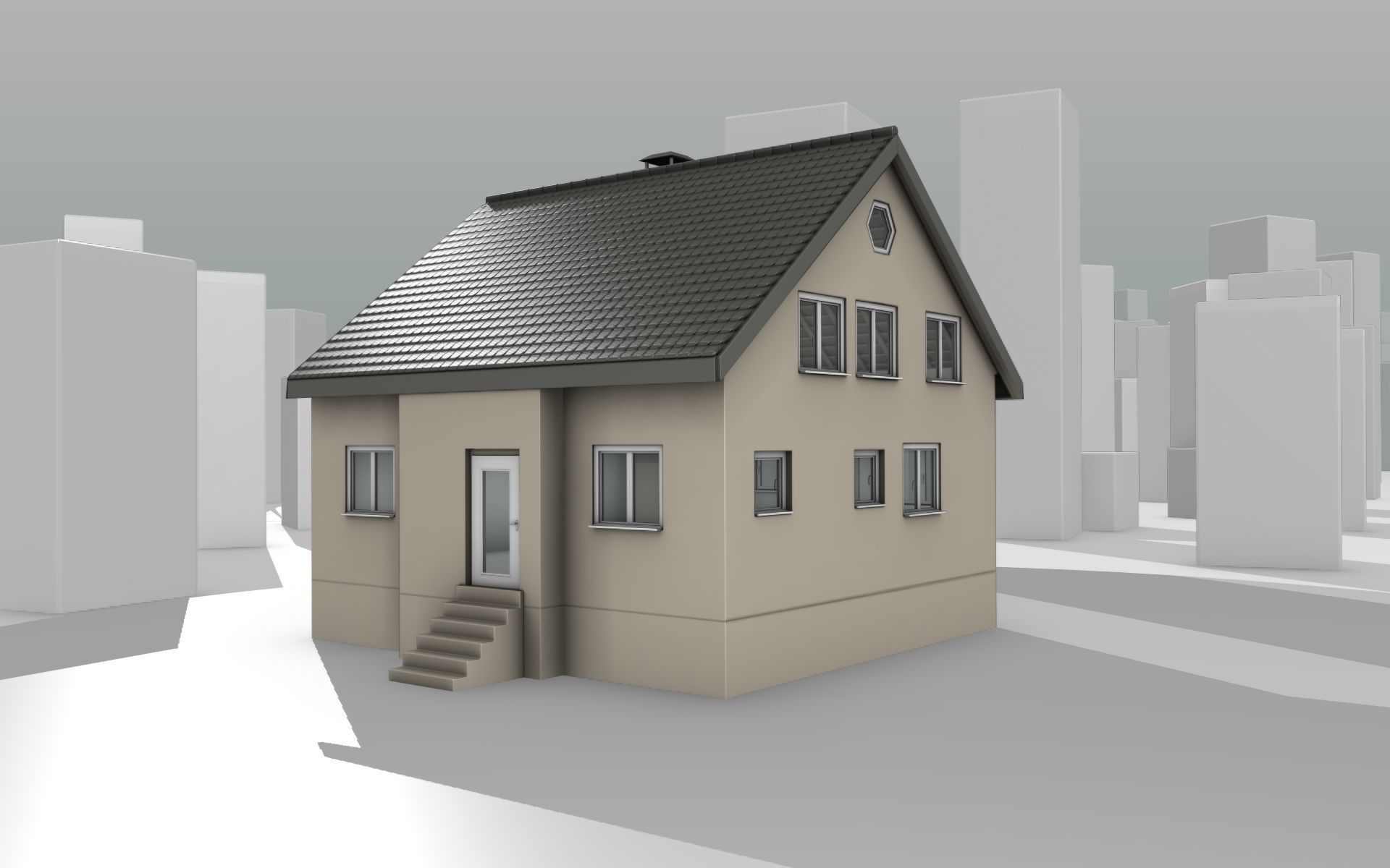 City House -15- Half-Double-House - Roof black - Wall skinyellow Low-poly 3D model_12