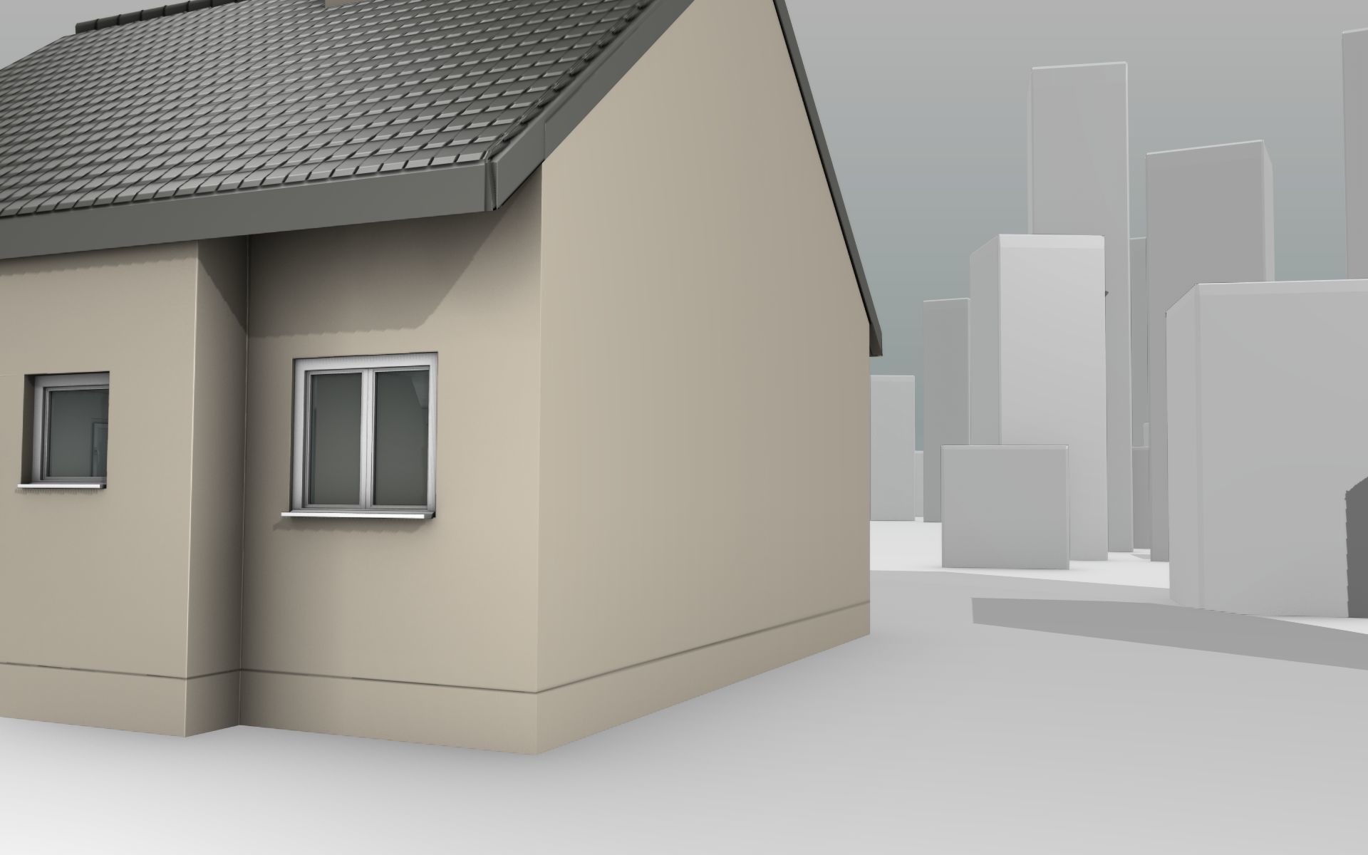 City House -15- Half-Double-House - Roof black - Wall skinyellow Low-poly 3D model_39
