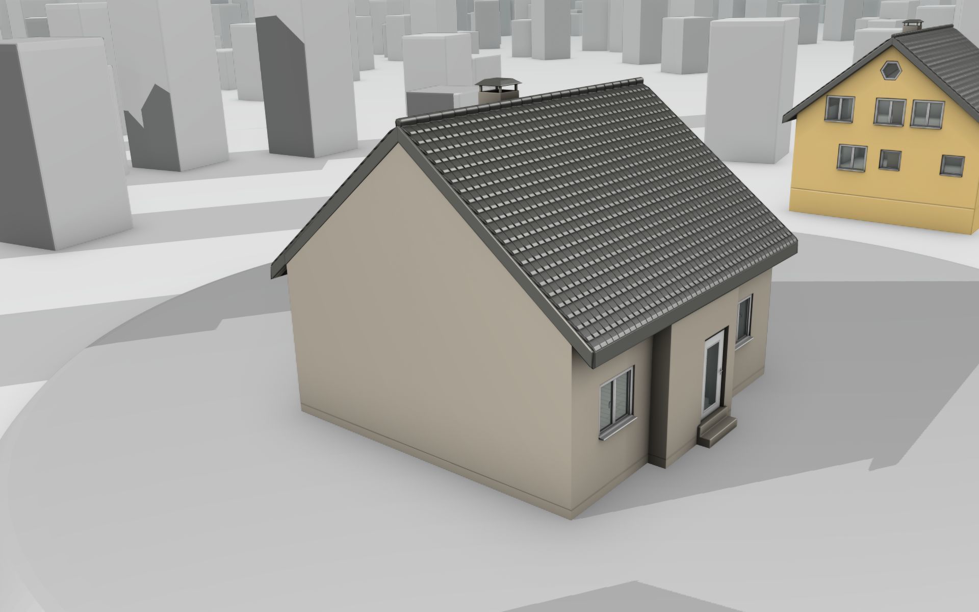 City House -15- Half-Double-House - Roof black - Wall skinyellow Low-poly 3D model_33