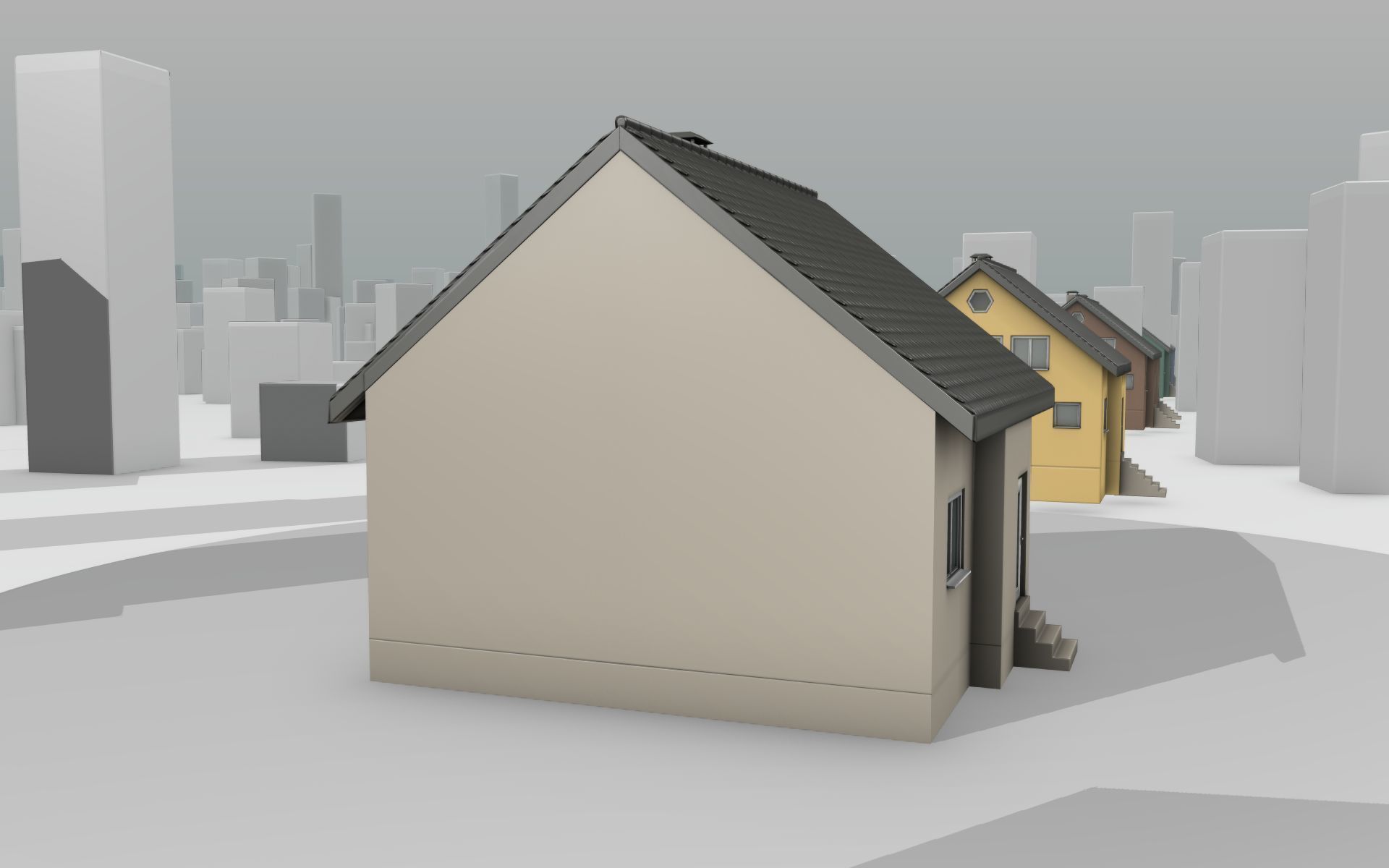 City House -15- Half-Double-House - Roof black - Wall skinyellow Low-poly 3D model_7