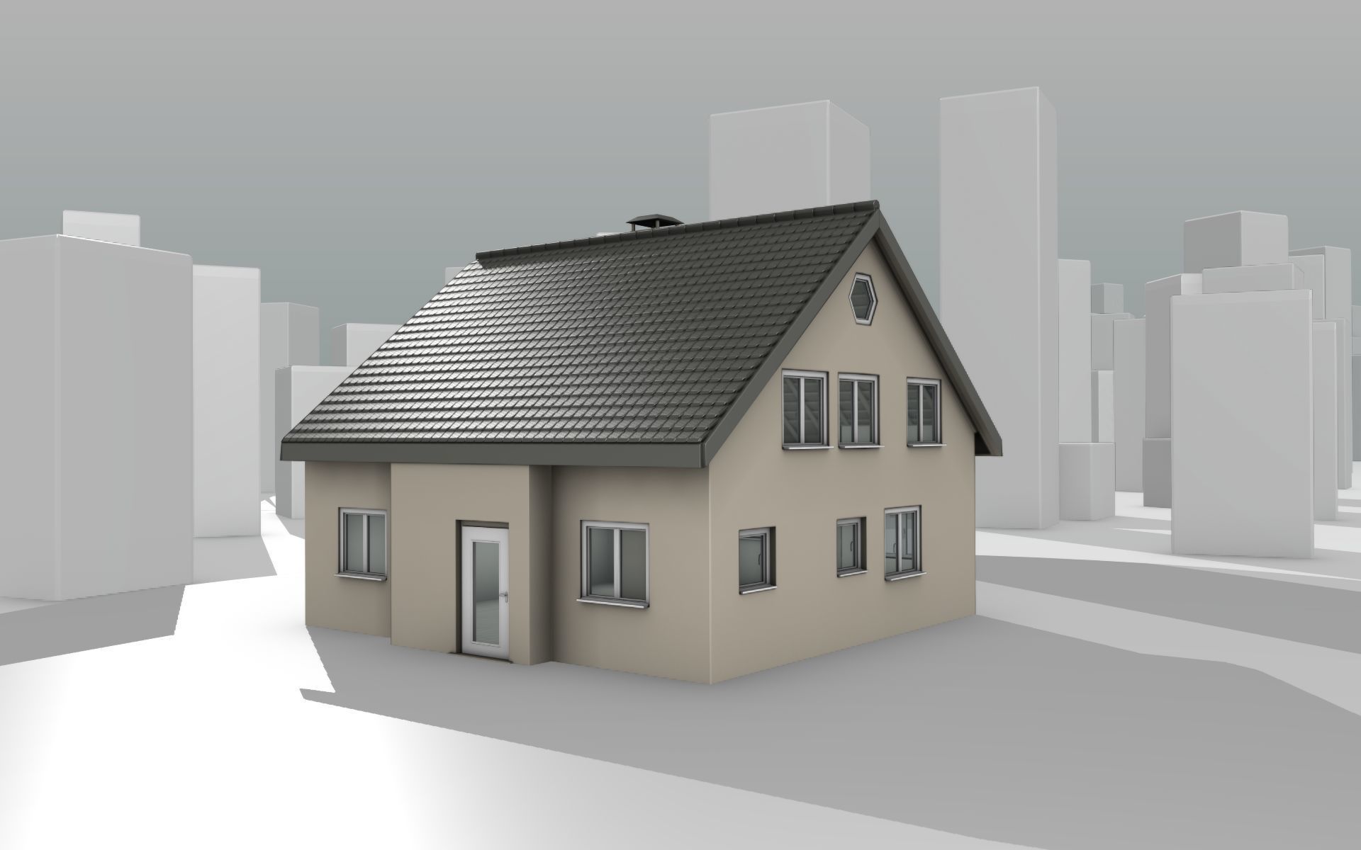 City House -15- Half-Double-House - Roof black - Wall skinyellow Low-poly 3D model_10