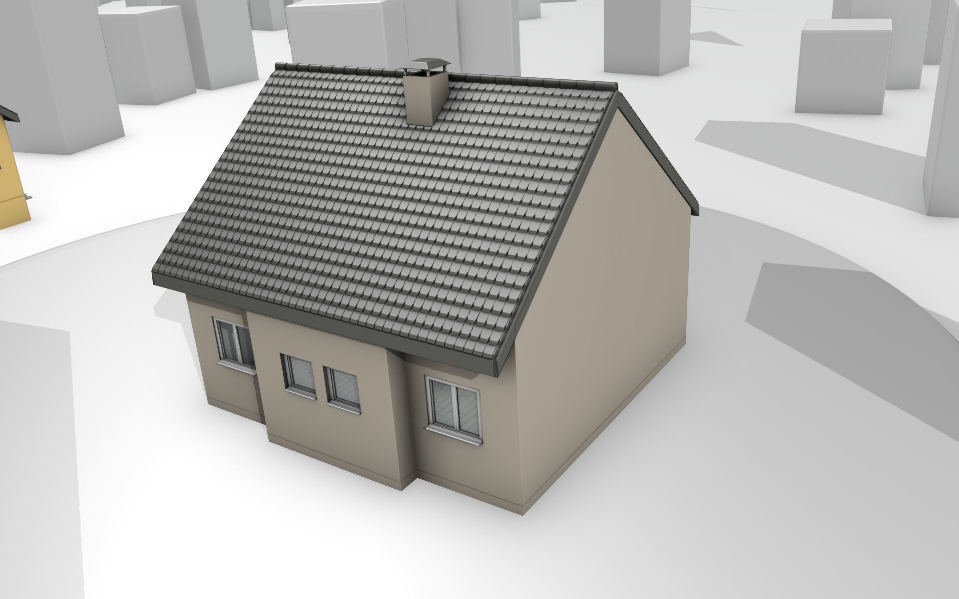 City House -15- Half-Double-House - Roof black - Wall skinyellow Low-poly 3D model_9