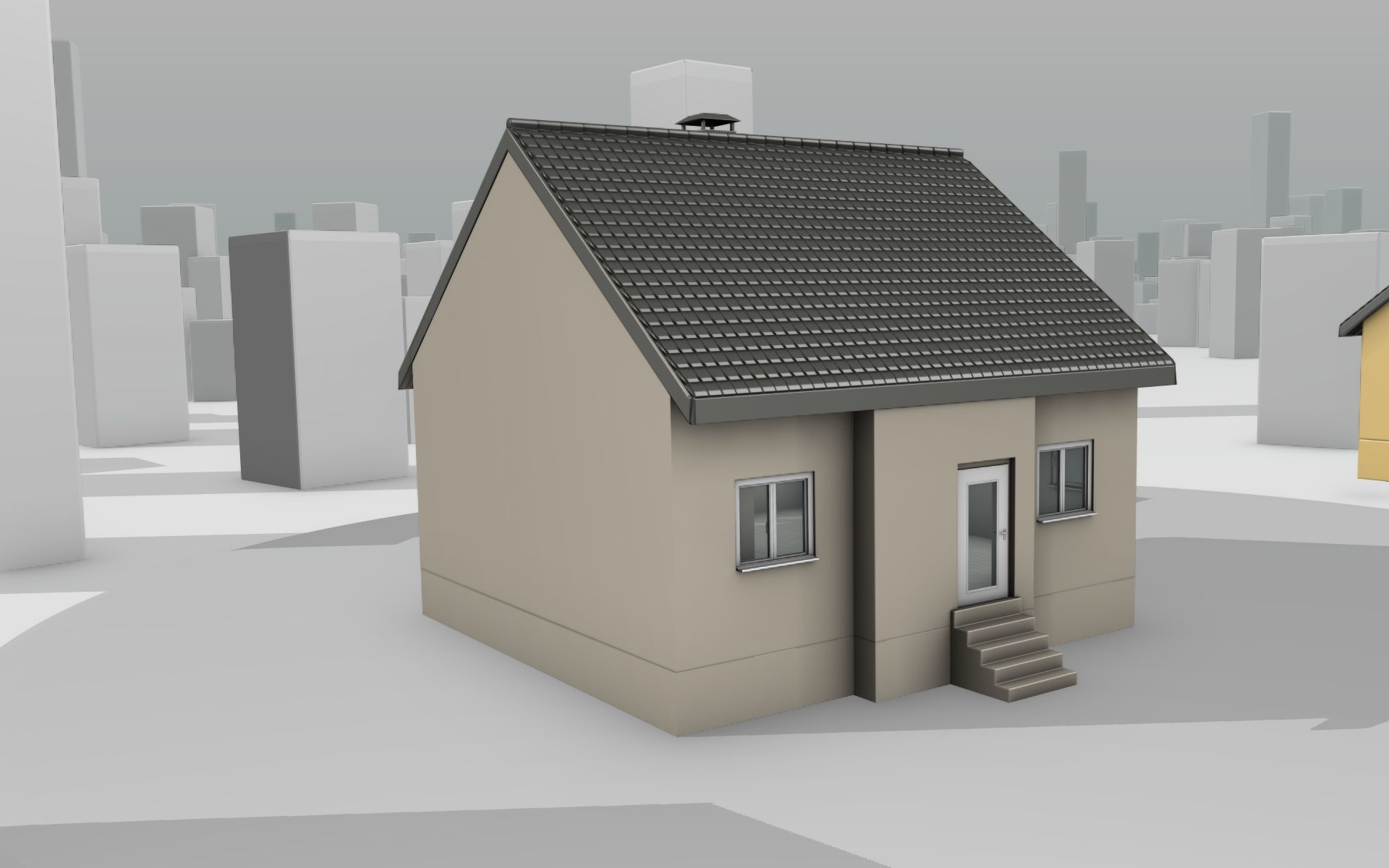 City House -15- Half-Double-House - Roof black - Wall skinyellow Low-poly 3D model_6