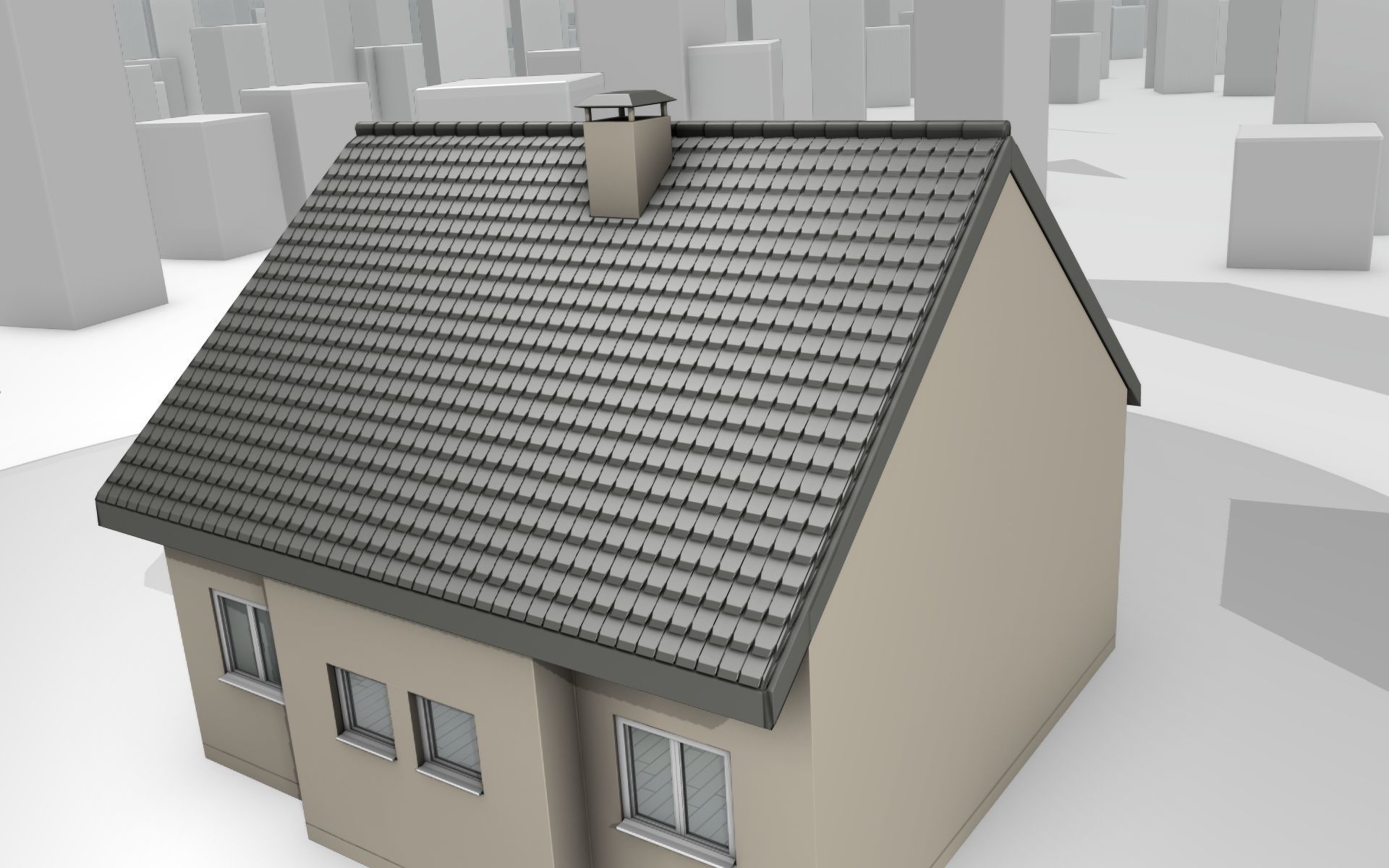 City House -15- Half-Double-House - Roof black - Wall skinyellow Low-poly 3D model_40