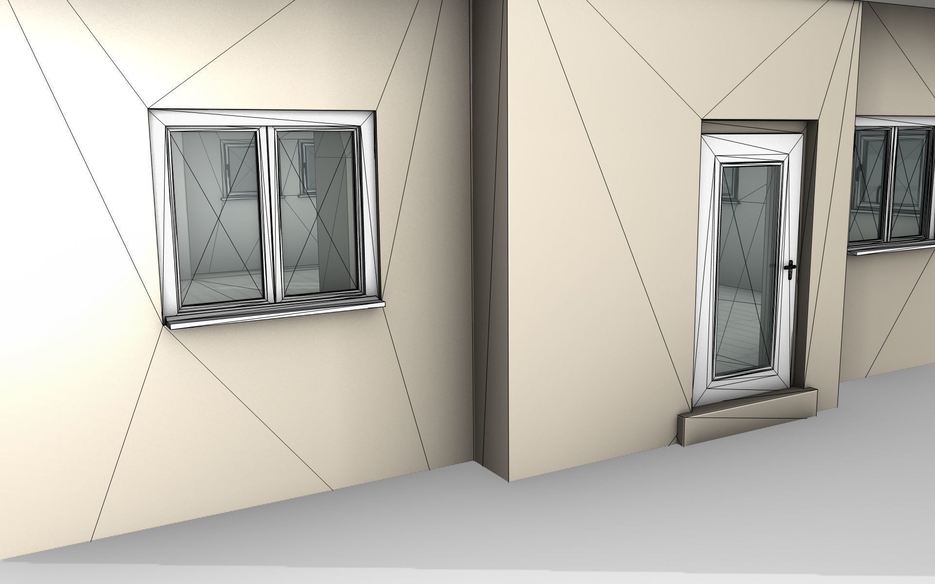 City House -15- Half-Double-House - Roof black - Wall skinyellow Low-poly 3D model_20