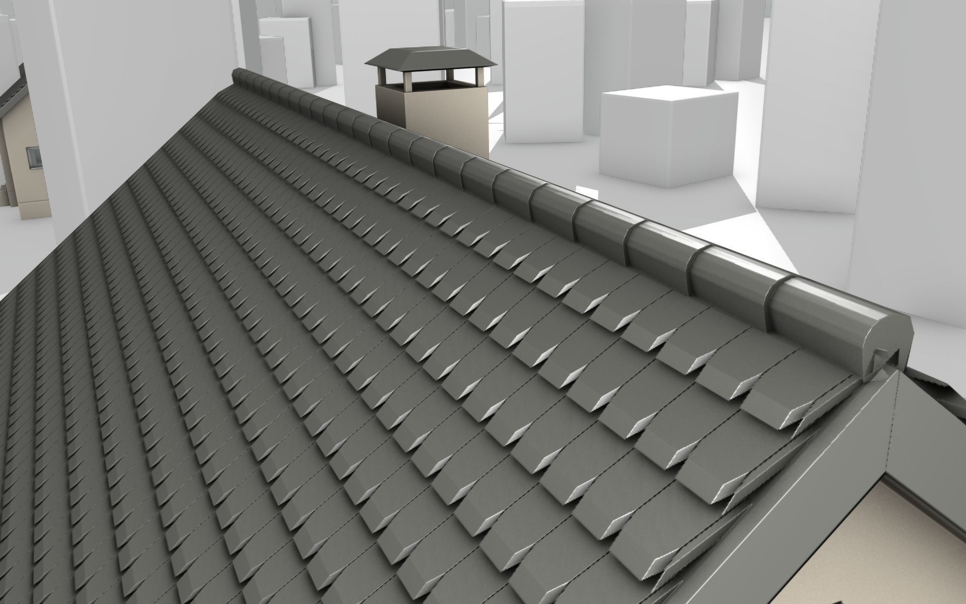 City House -15- Half-Double-House - Roof black - Wall skinyellow Low-poly 3D model_42