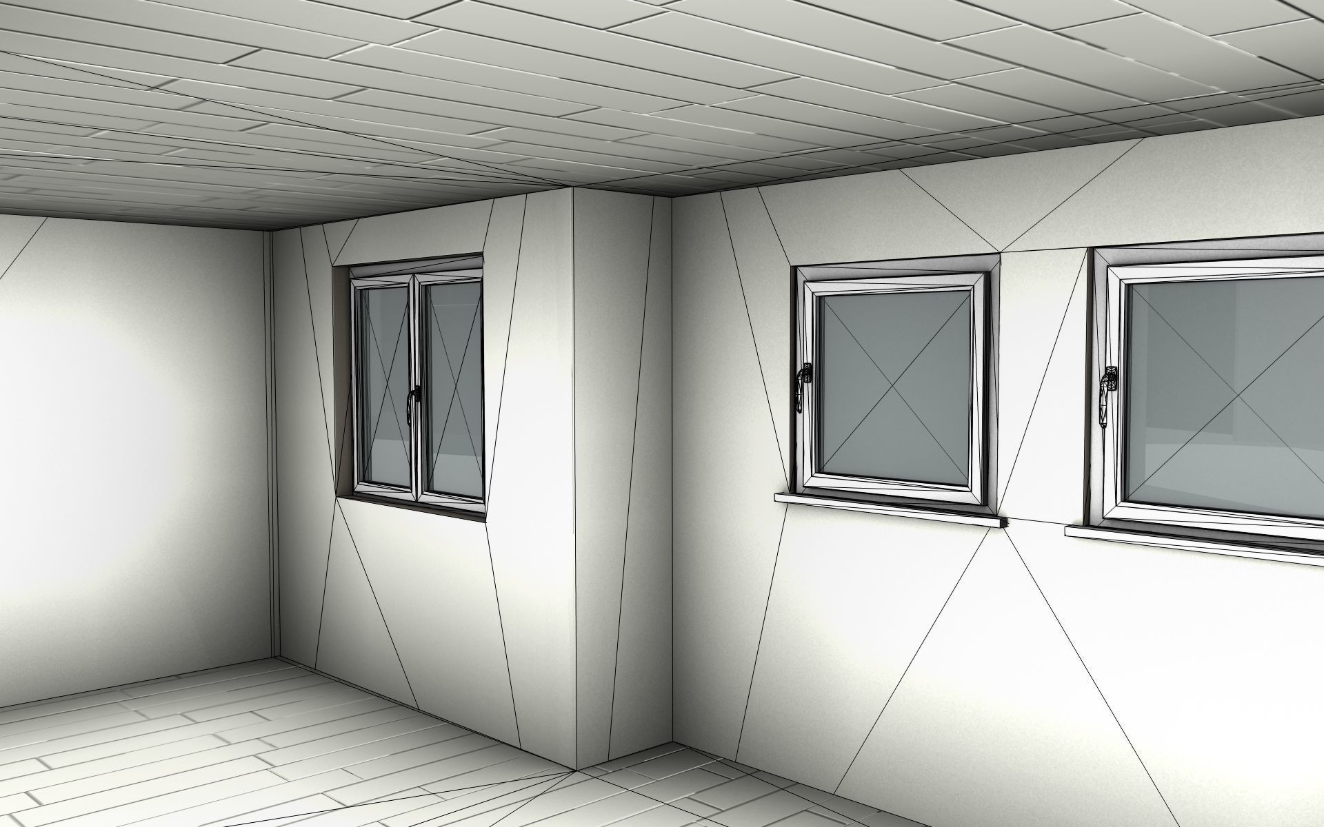 City House -15- Half-Double-House - Roof black - Wall skinyellow Low-poly 3D model_27