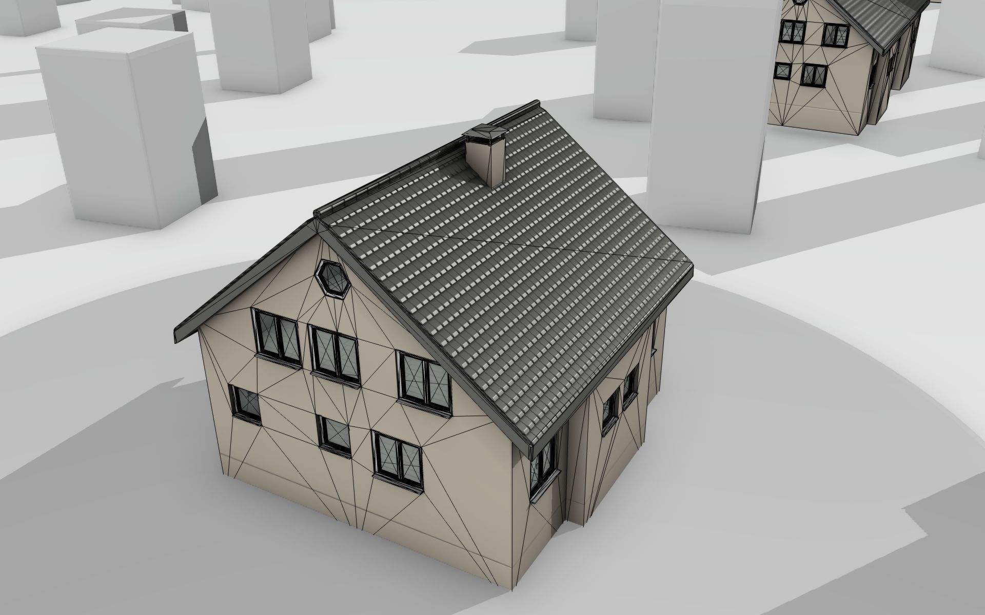 City House -15- Half-Double-House - Roof black - Wall skinyellow Low-poly 3D model_24