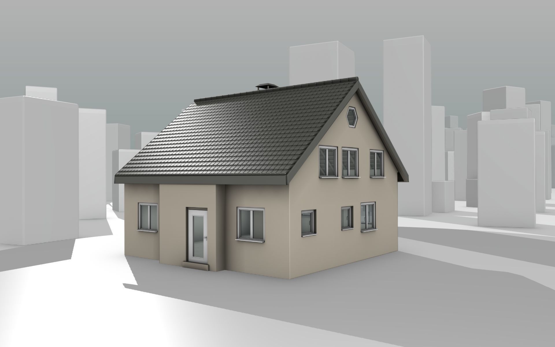 City House -15- Half-Double-House - Roof black - Wall skinyellow Low-poly 3D model_16