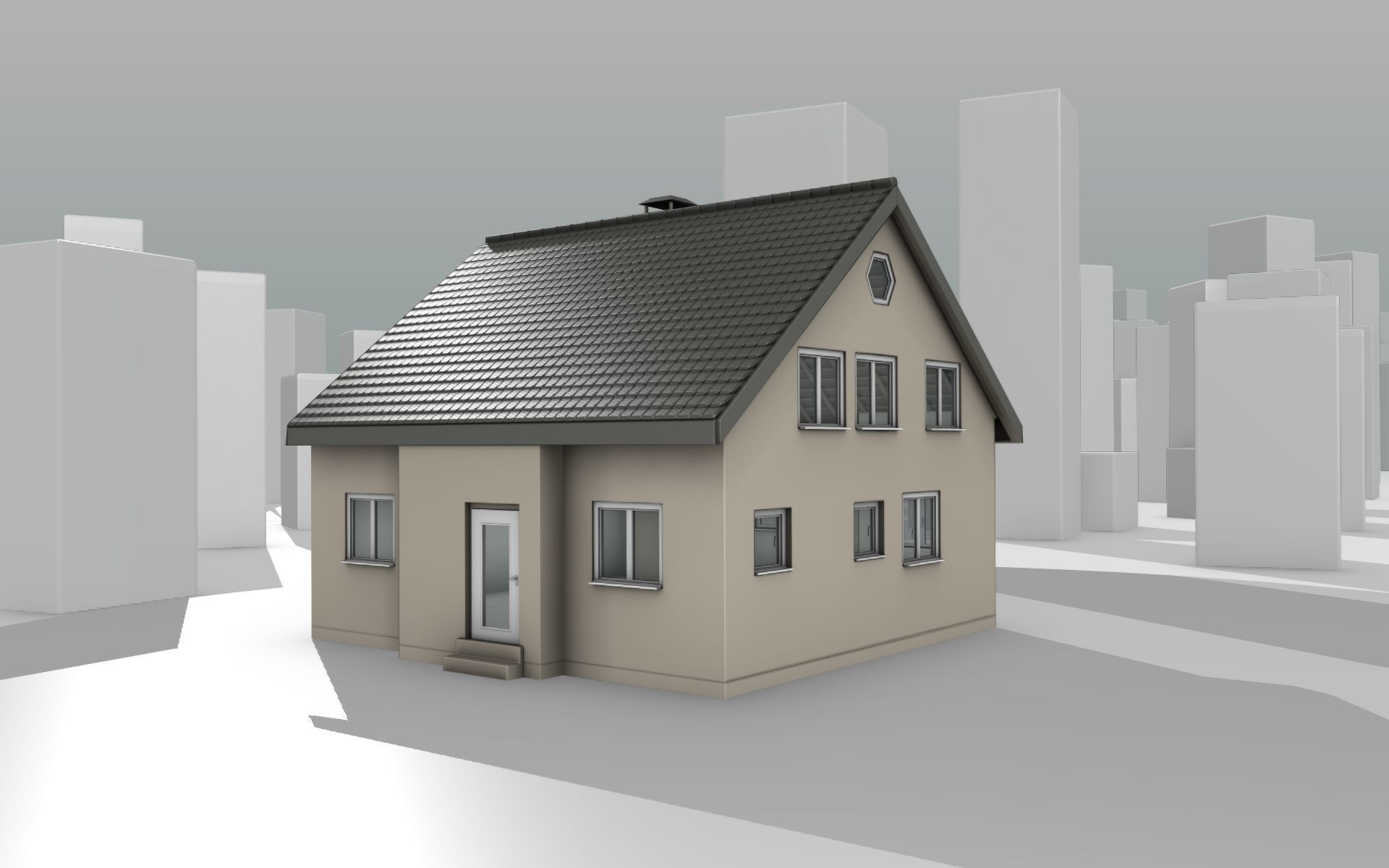 City House -15- Half-Double-House - Roof black - Wall skinyellow Low-poly 3D model_15