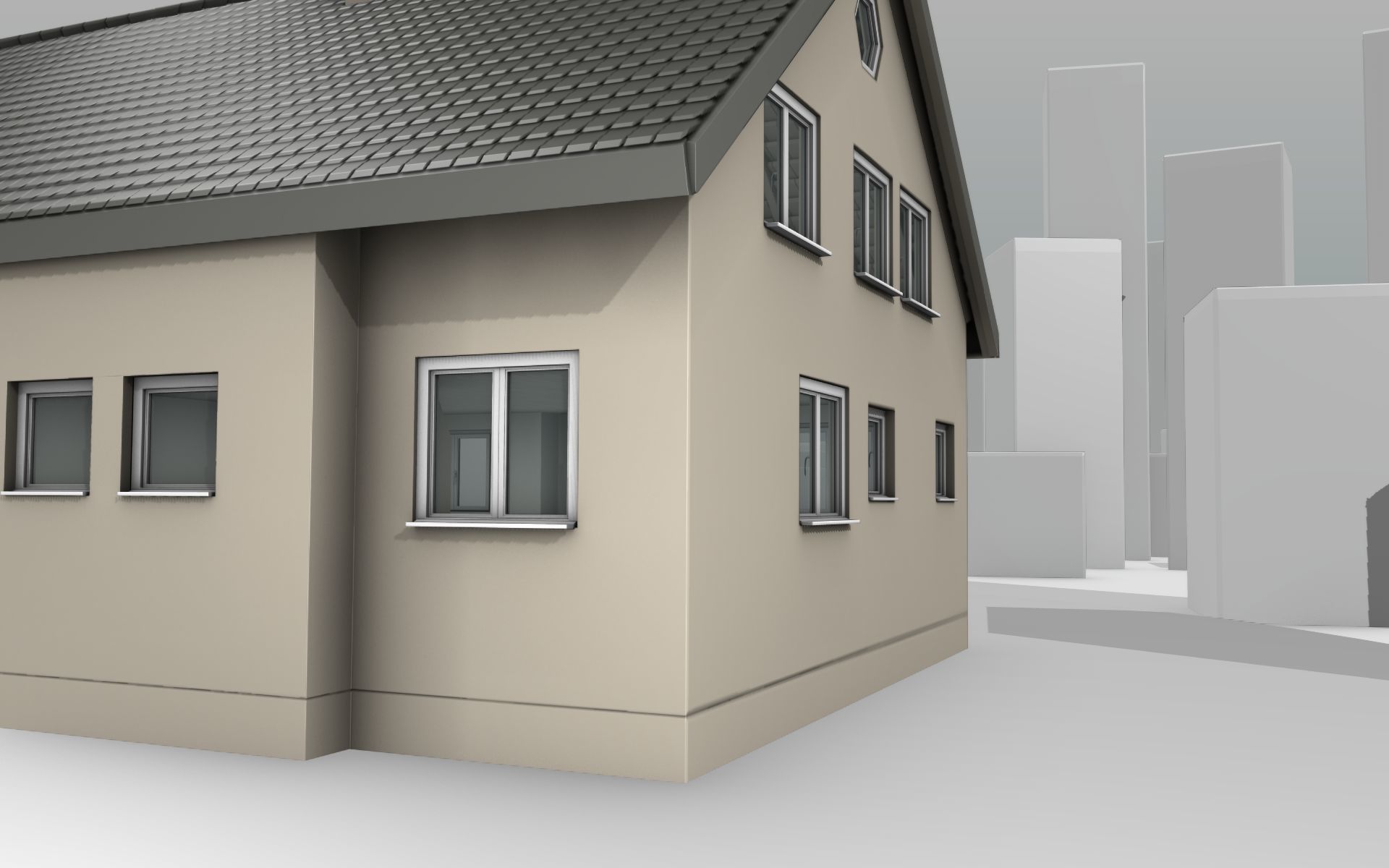 City House -14- Double-House - Roof black - Wall skinyellow Low-poly 3D model_41