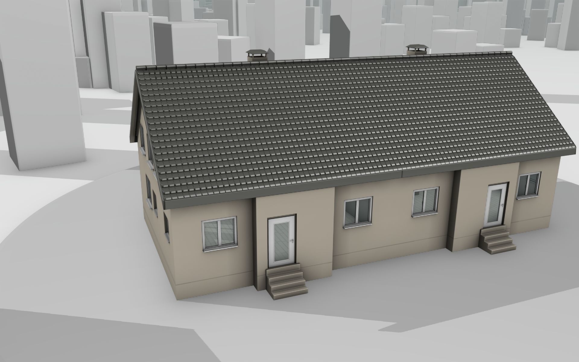 City House -14- Double-House - Roof black - Wall skinyellow Low-poly 3D model_33
