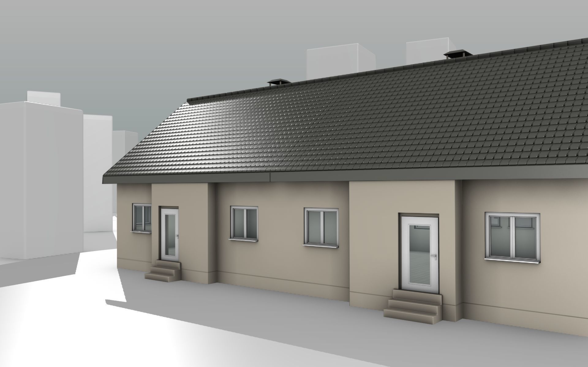 City House -14- Double-House - Roof black - Wall skinyellow Low-poly 3D model_11