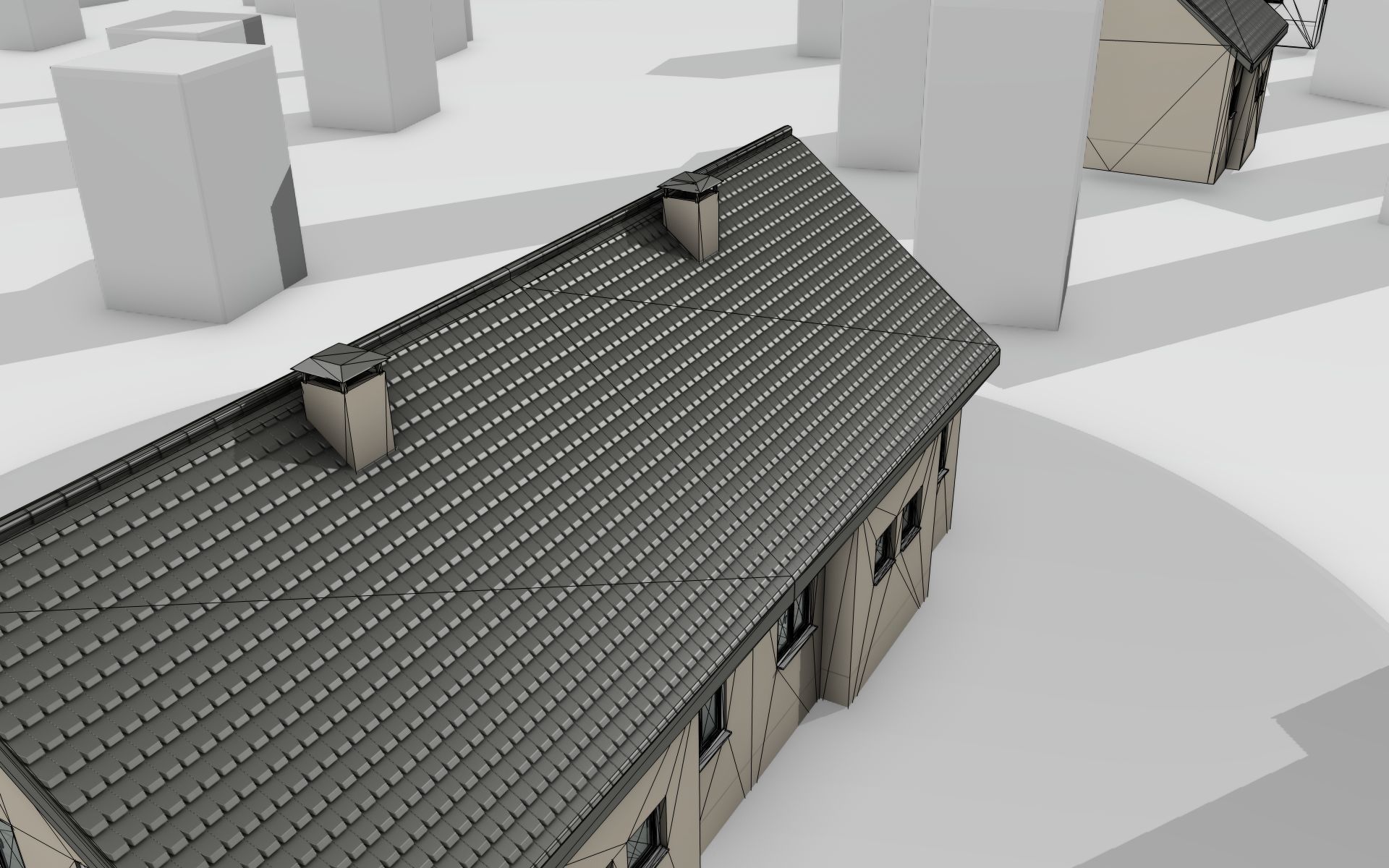City House -14- Double-House - Roof black - Wall skinyellow Low-poly 3D model_25