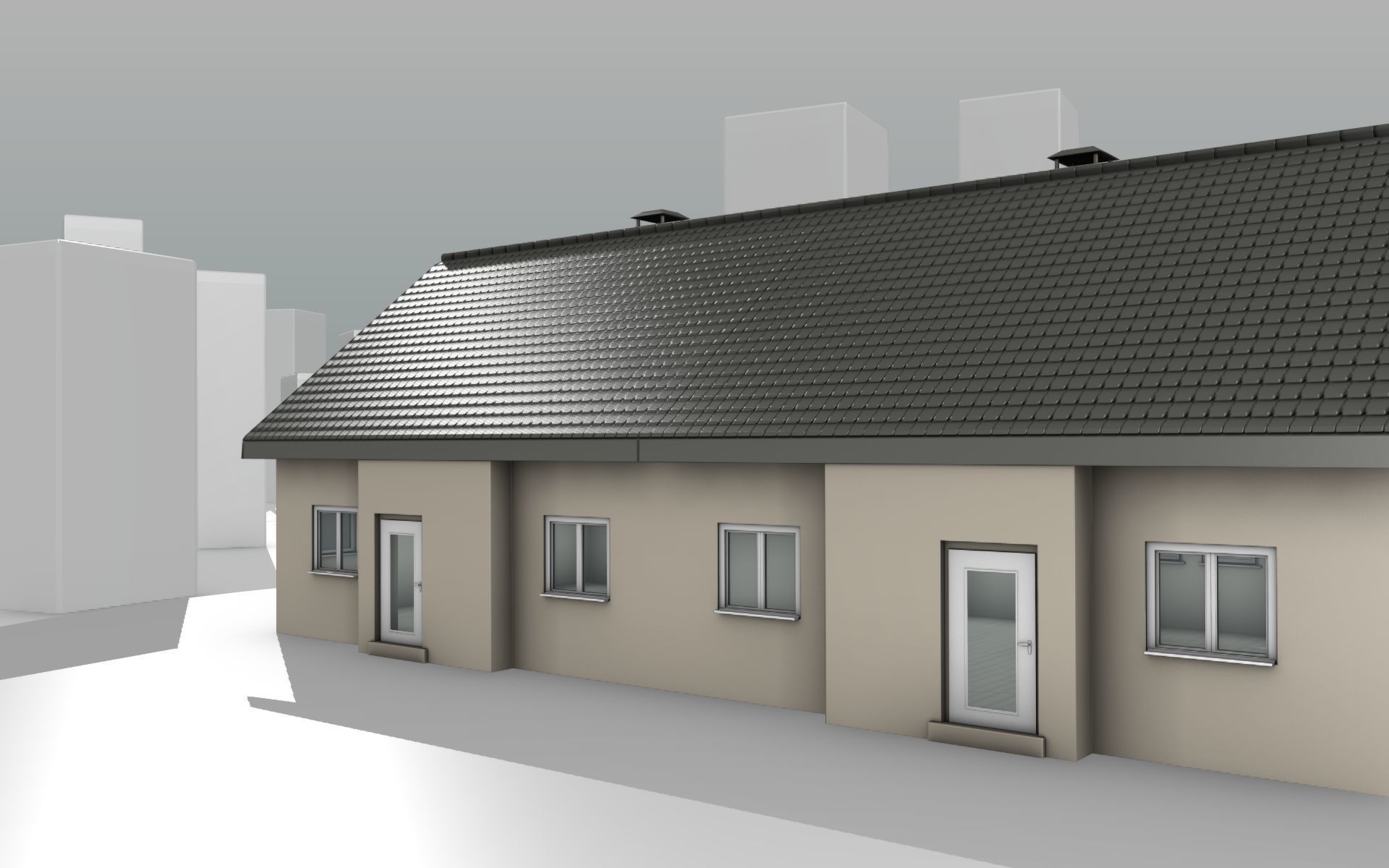 City House -14- Double-House - Roof black - Wall skinyellow Low-poly 3D model_13