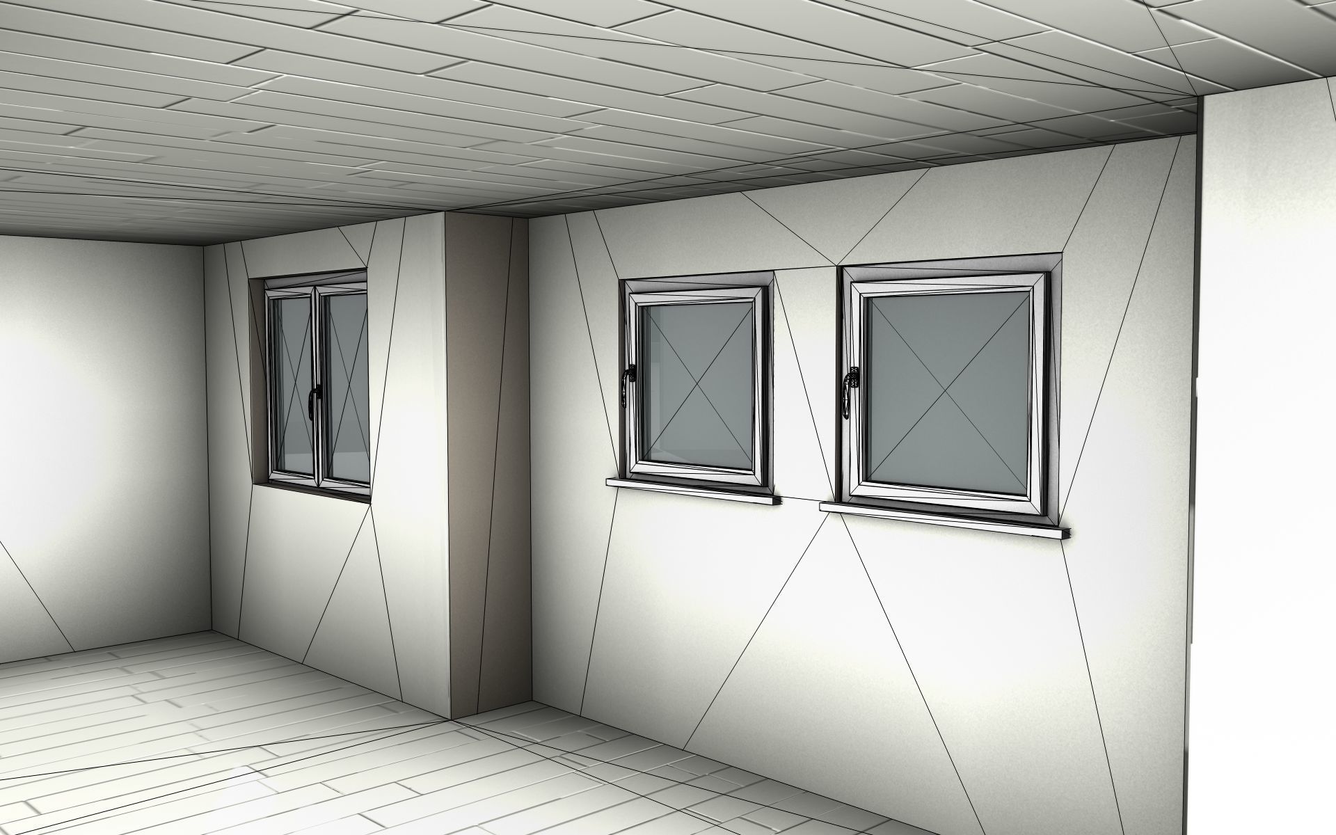 City House -14- Double-House - Roof black - Wall skinyellow Low-poly 3D model_29