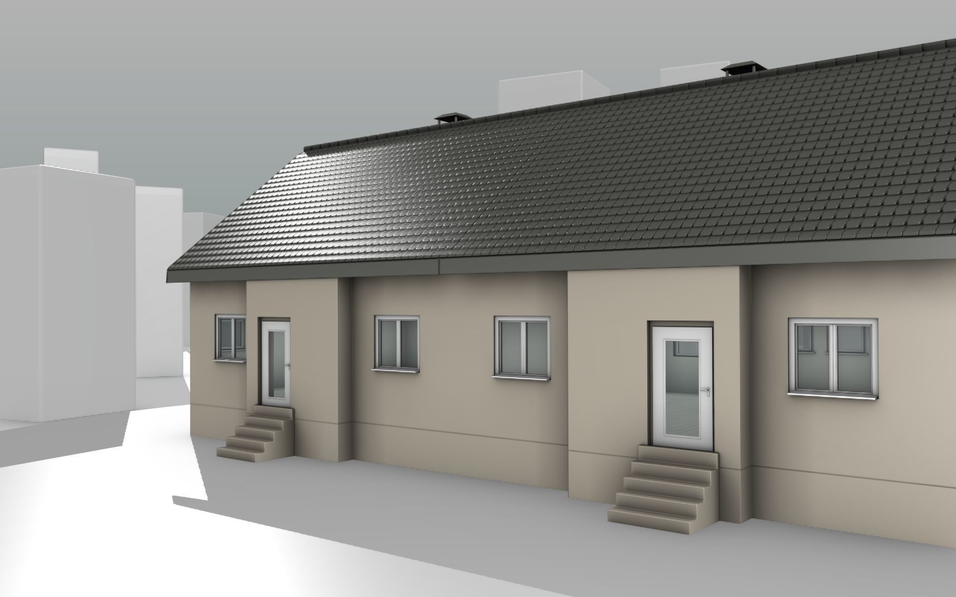 City House -14- Double-House - Roof black - Wall skinyellow Low-poly 3D model_9