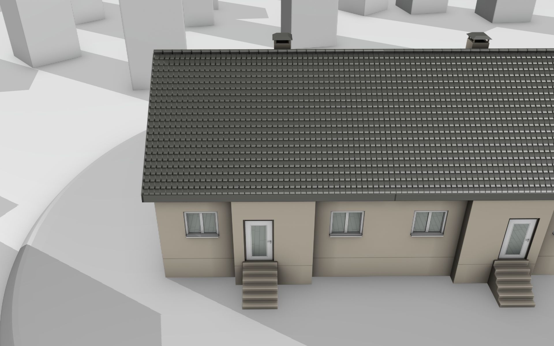 City House -14- Double-House - Roof black - Wall skinyellow Low-poly 3D model_1