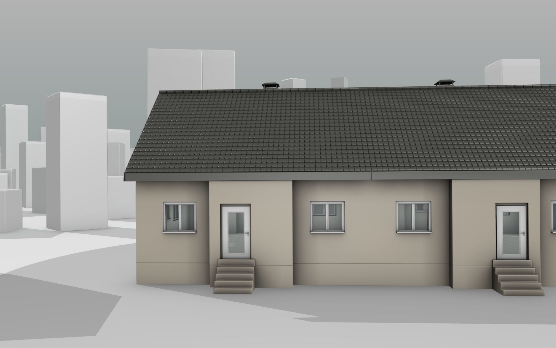City House -14- Double-House - Roof black - Wall skinyellow Low-poly 3D model_32