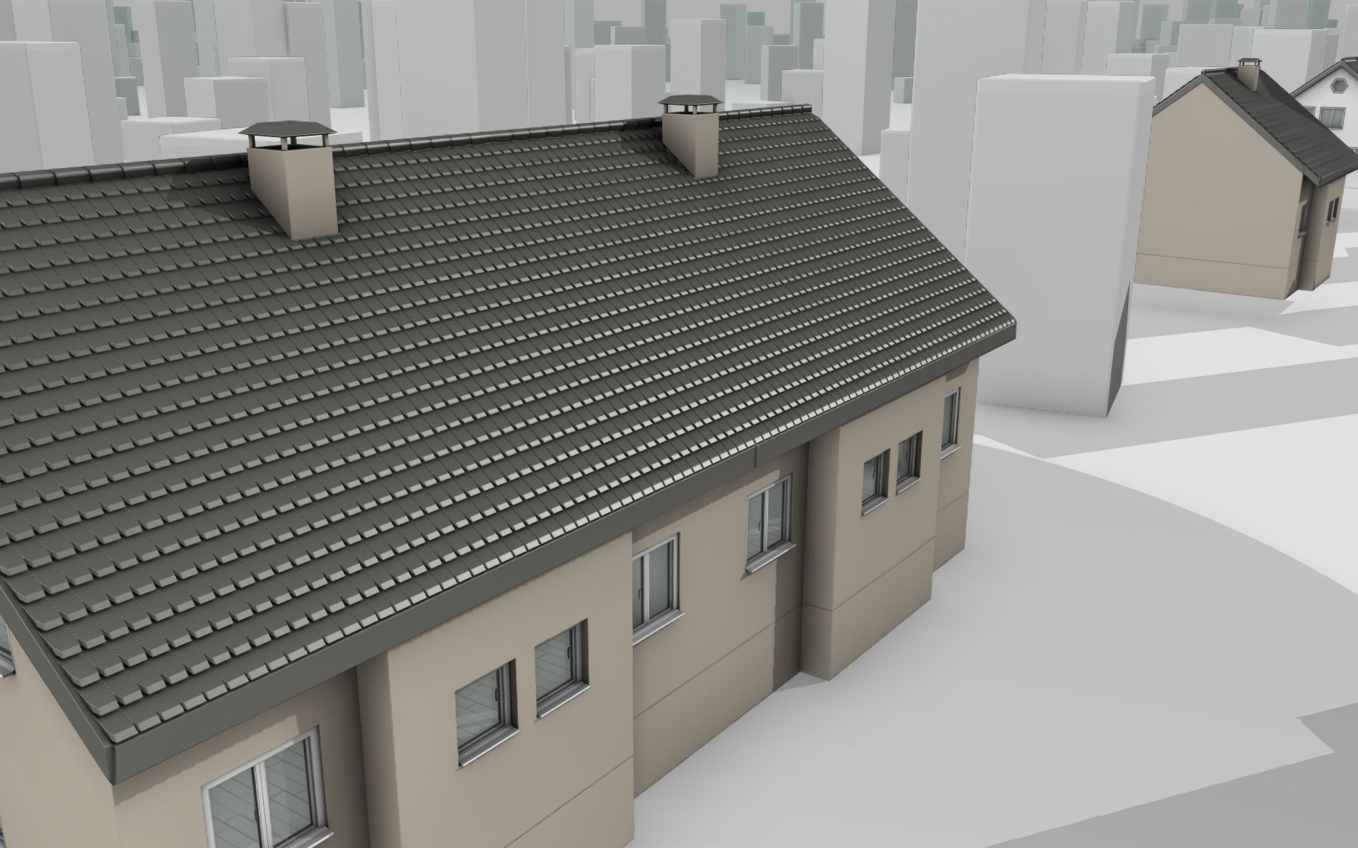 City House -14- Double-House - Roof black - Wall skinyellow Low-poly 3D model_7