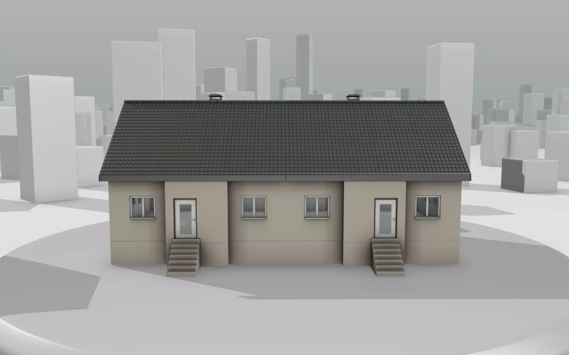 City House -14- Double-House - Roof black - Wall skinyellow Low-poly 3D model_0