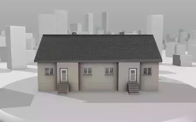 City House -14- Double-House - Roof black - Wall skinyellow Low-poly 3D model