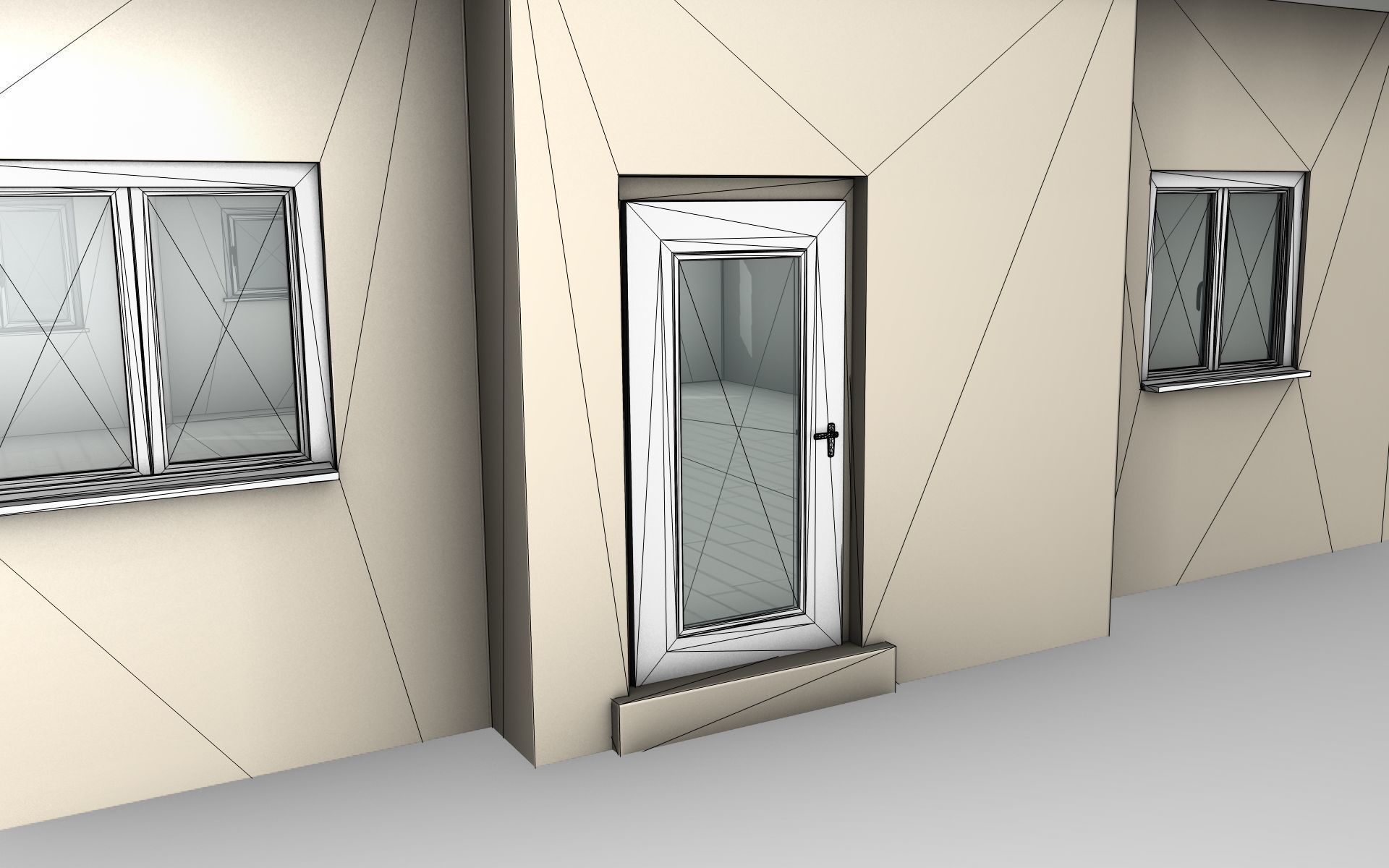 City House -14- Double-House - Roof black - Wall skinyellow Low-poly 3D model_21