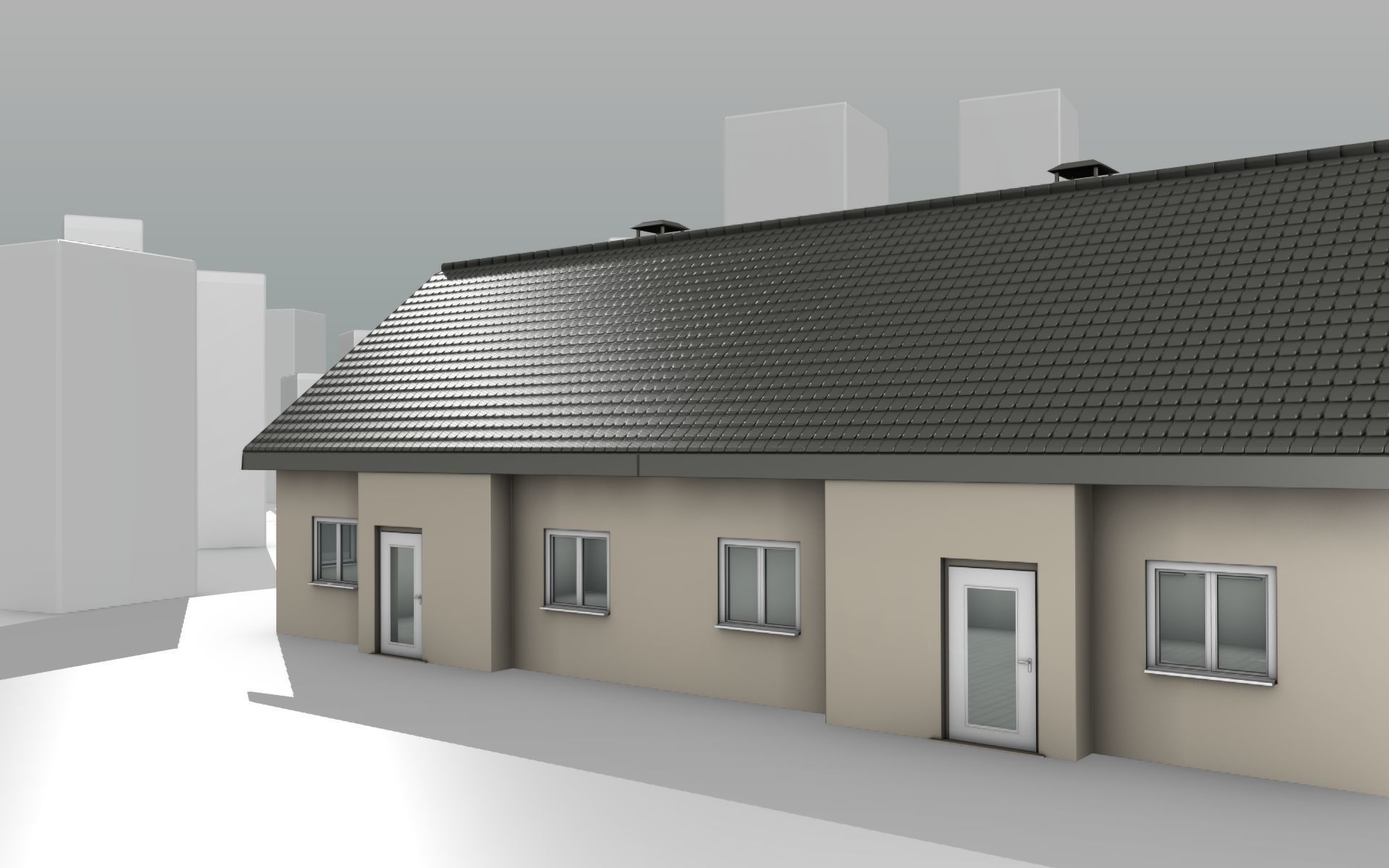 City House -14- Double-House - Roof black - Wall skinyellow Low-poly 3D model_14